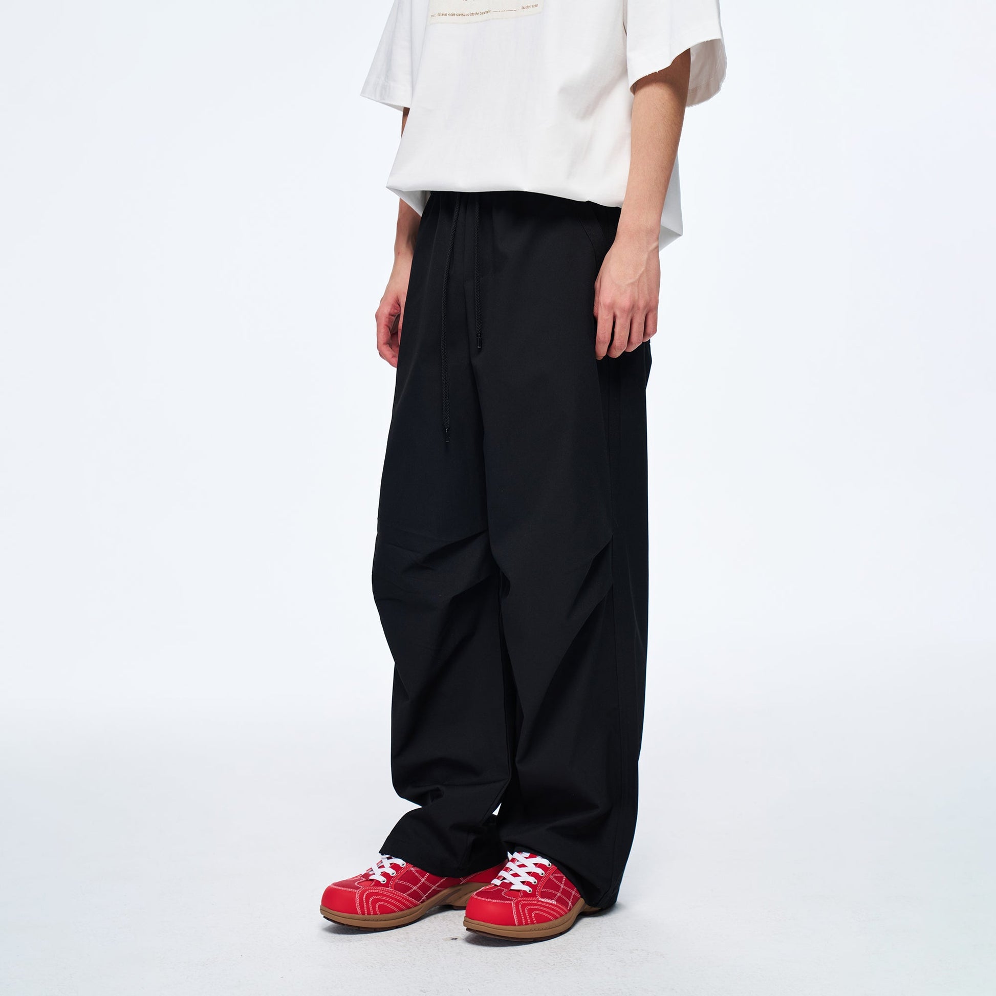 OVERLAPS Easy-Fit Straight-Leg Pants Black-Pants-S-Free Shipping Leatheretro