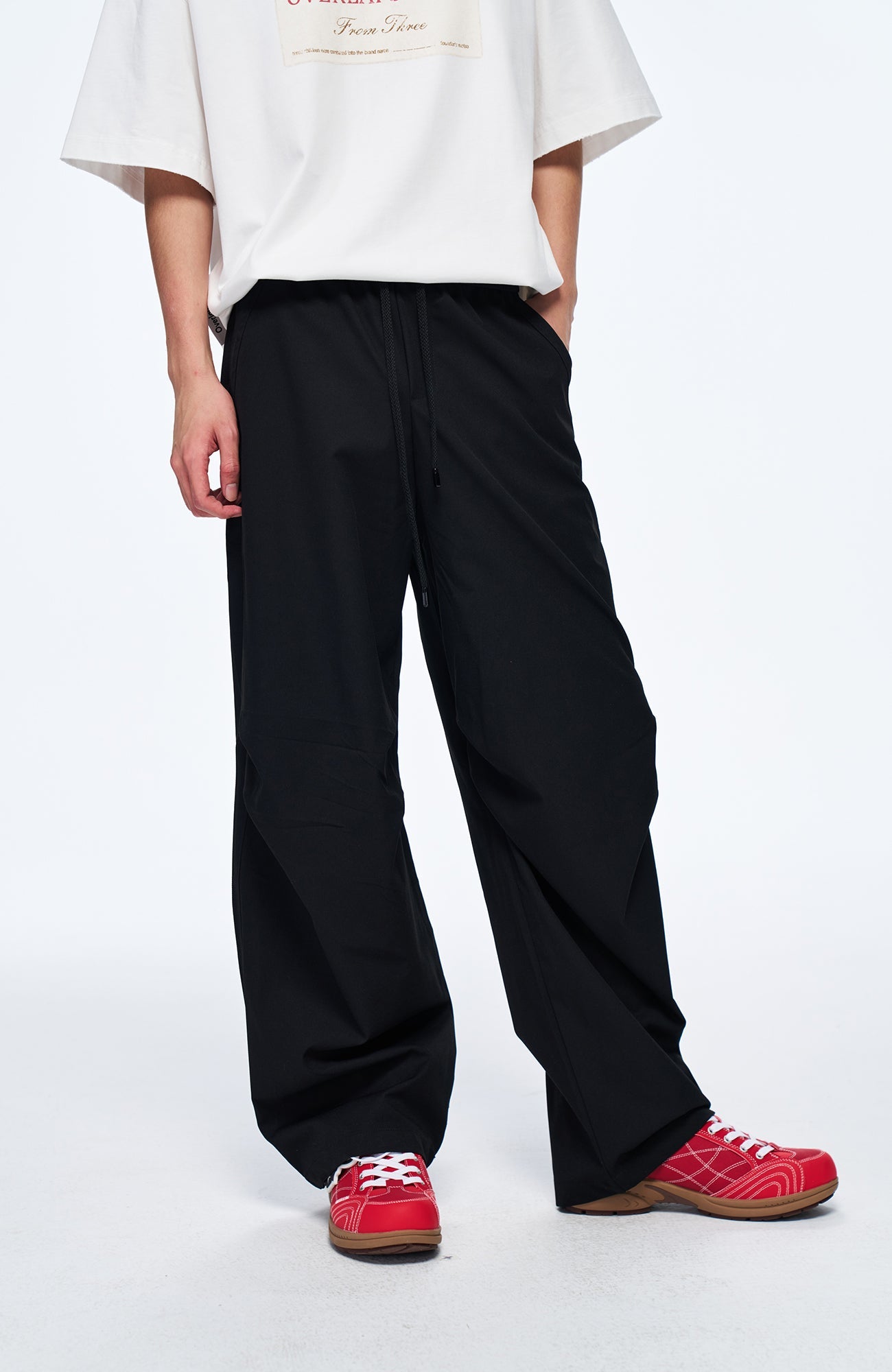 OVERLAPS Easy-Fit Straight-Leg Pants Black-Pants-S-Free Shipping Leatheretro