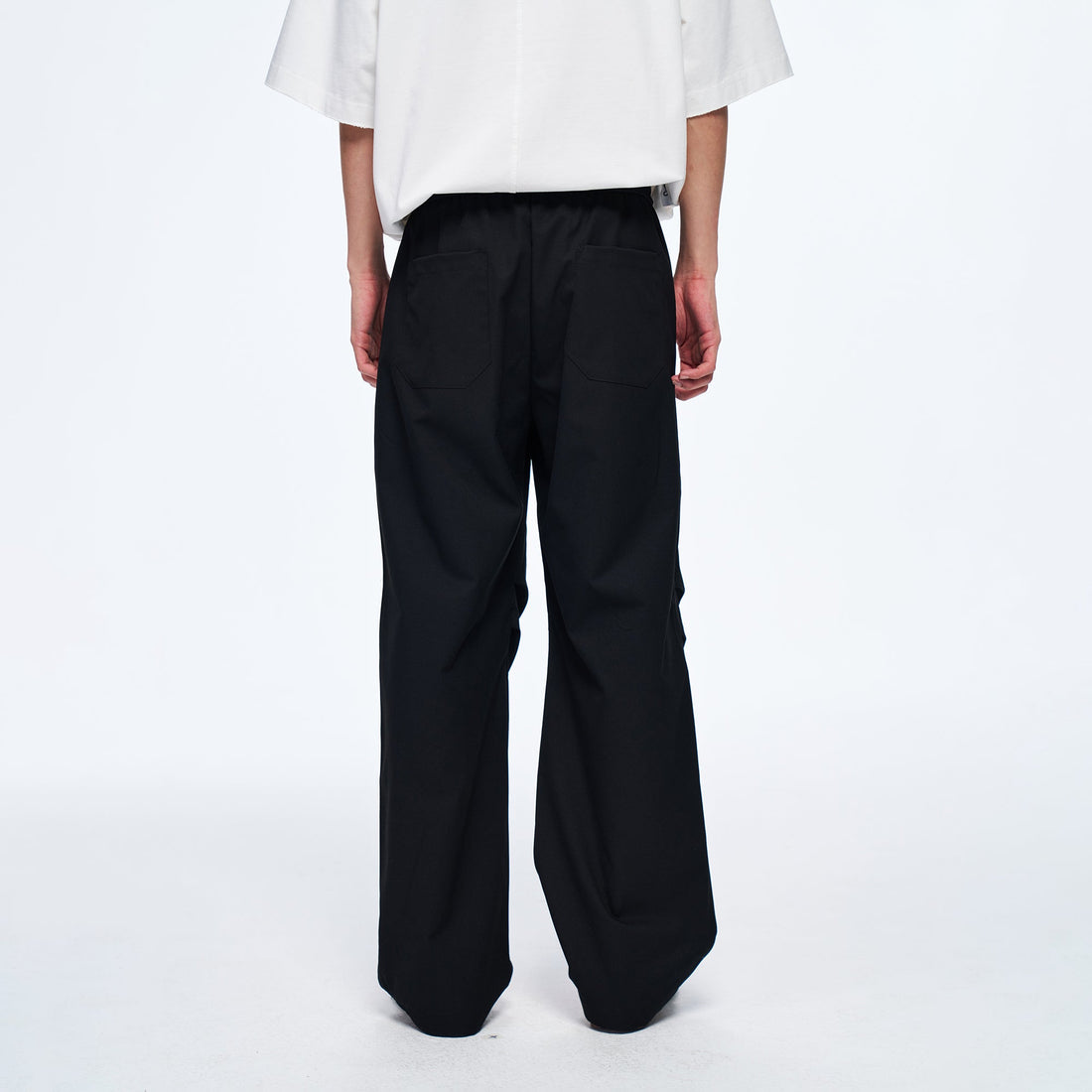 OVERLAPS Easy-Fit Straight-Leg Pants Black-Pants-S-Free Shipping Leatheretro