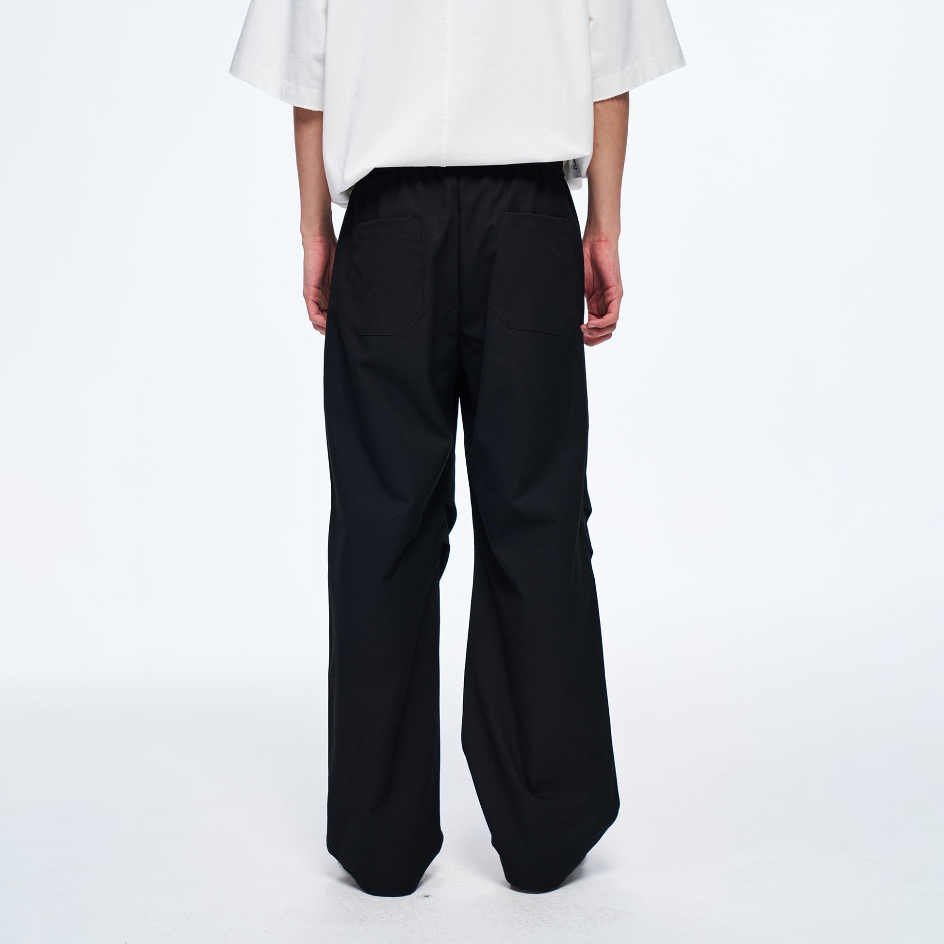 OVERLAPS Easy-Fit Straight-Leg Pants Black-Pants-S-Free Shipping Leatheretro