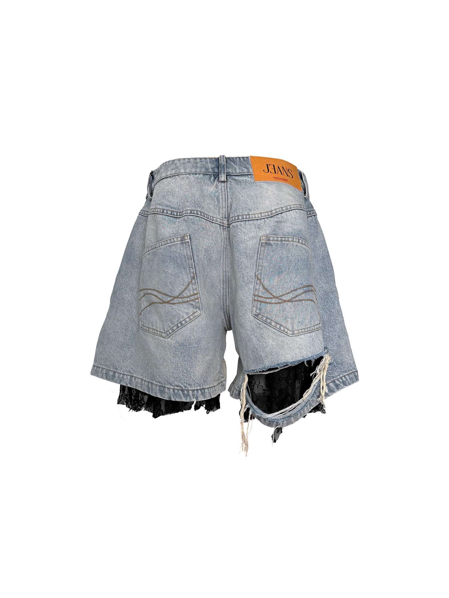 PCCVISION Lace-Spliced Denim Shorts-Jeans-S-Free Shipping Leatheretro