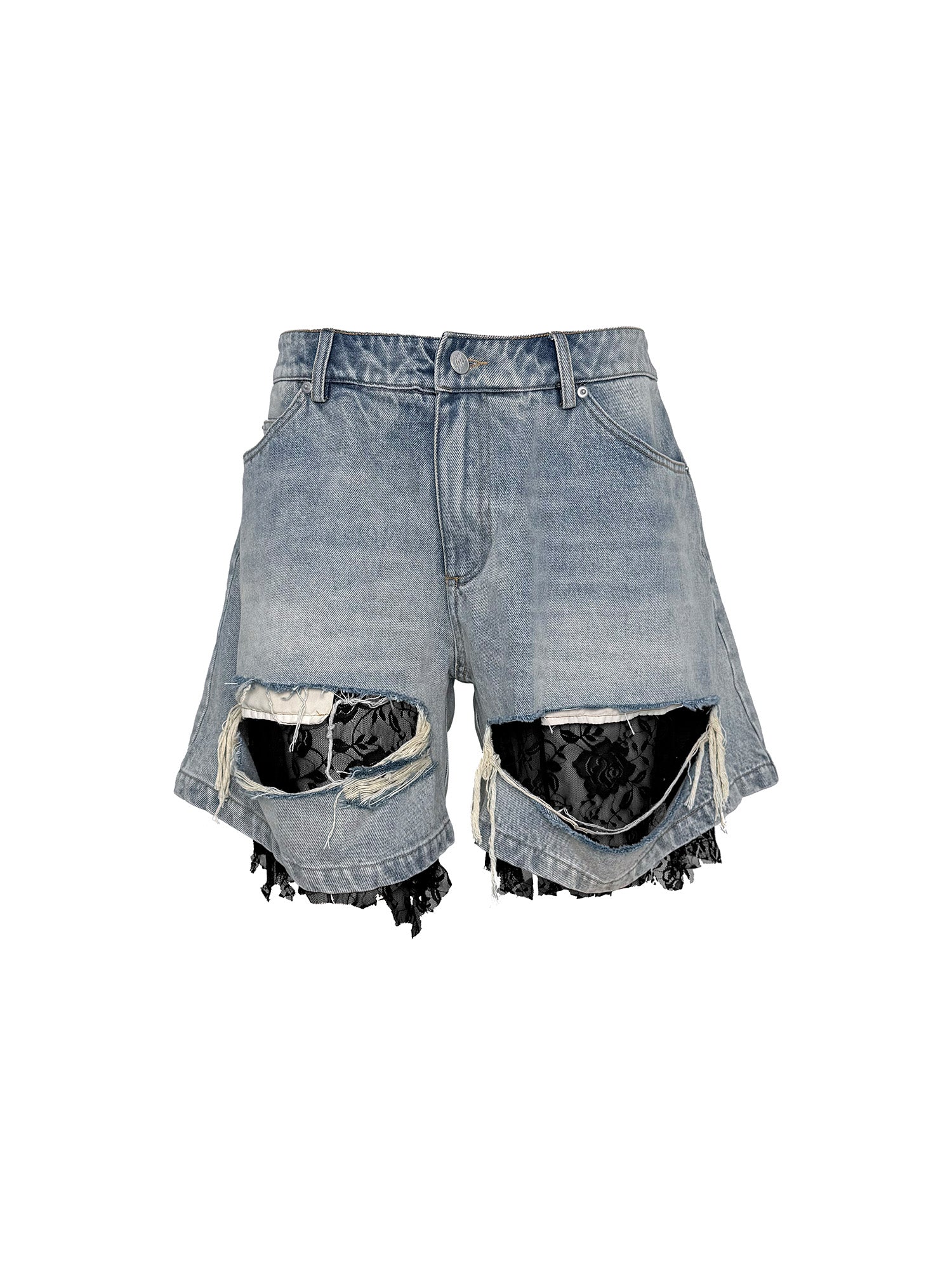 PCCVISION Lace-Spliced Denim Shorts-Jeans-S-Free Shipping Leatheretro