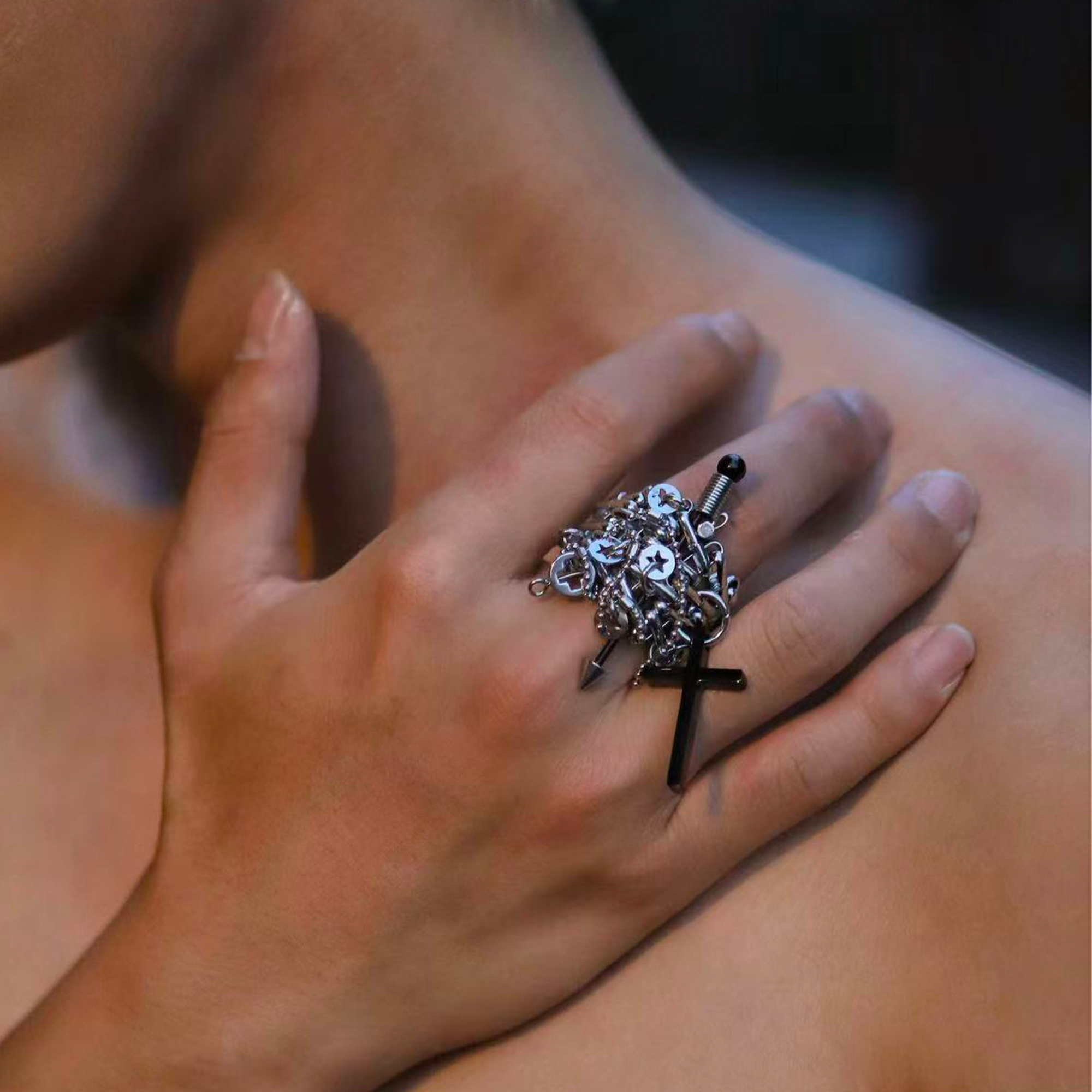 NUNKNOTX Handmade Gothic Cross Ring-Ring-Black Cross-Free Shipping Leatheretro