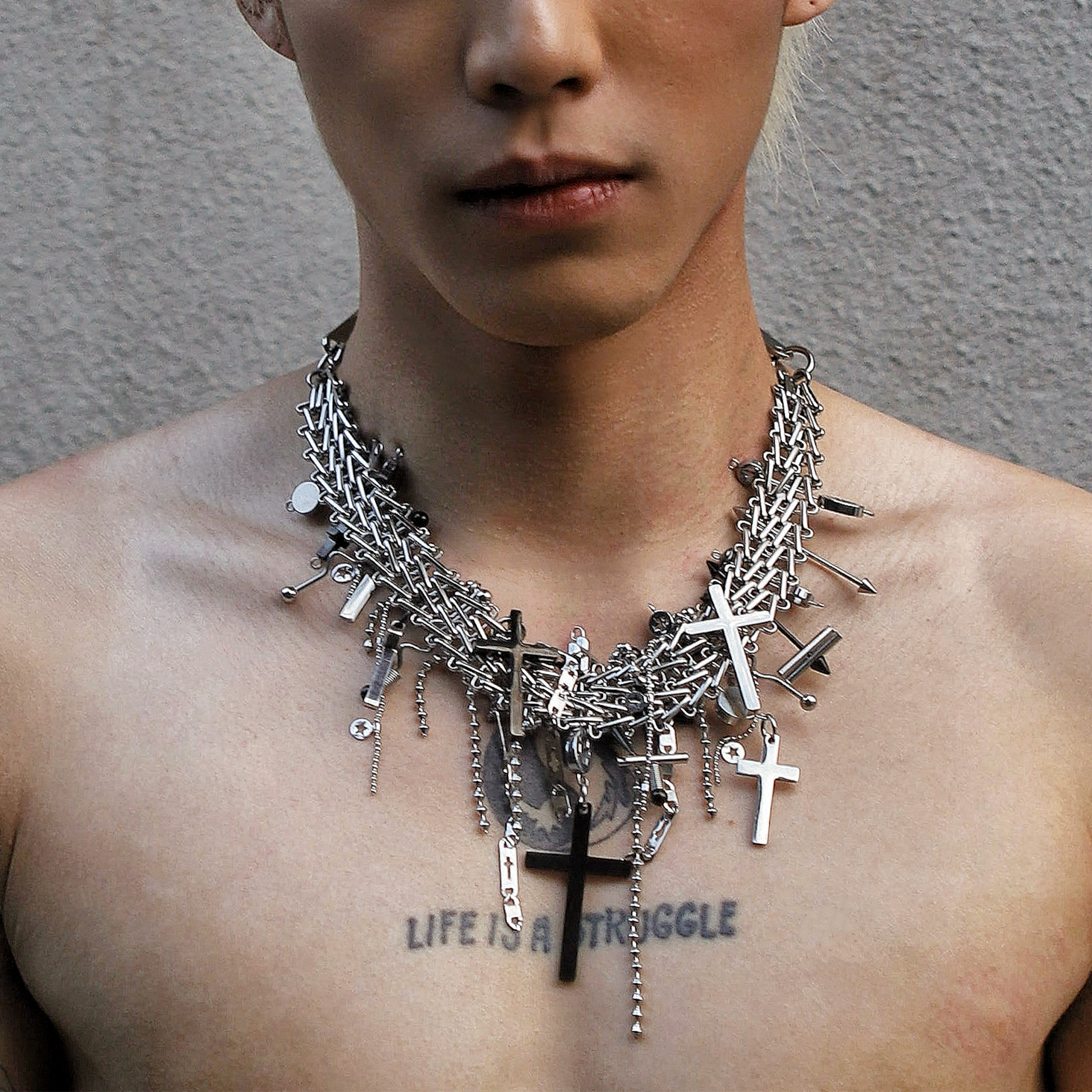 NUNKNOTX Handmade Cross Charm Punk Necklace-Necklace-Regular (15.75–20.47 in)-Free Shipping Leatheretro