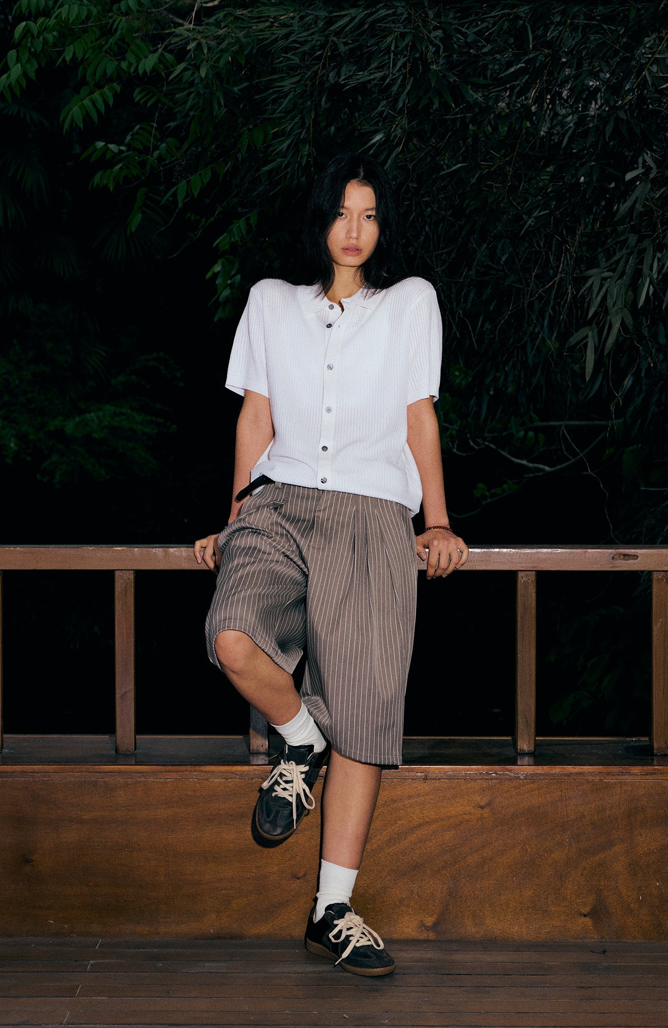 KREATE Pinstripe Pleated Suit Shorts-Shorts-S (Preorder)-Black-Free Shipping Leatheretro