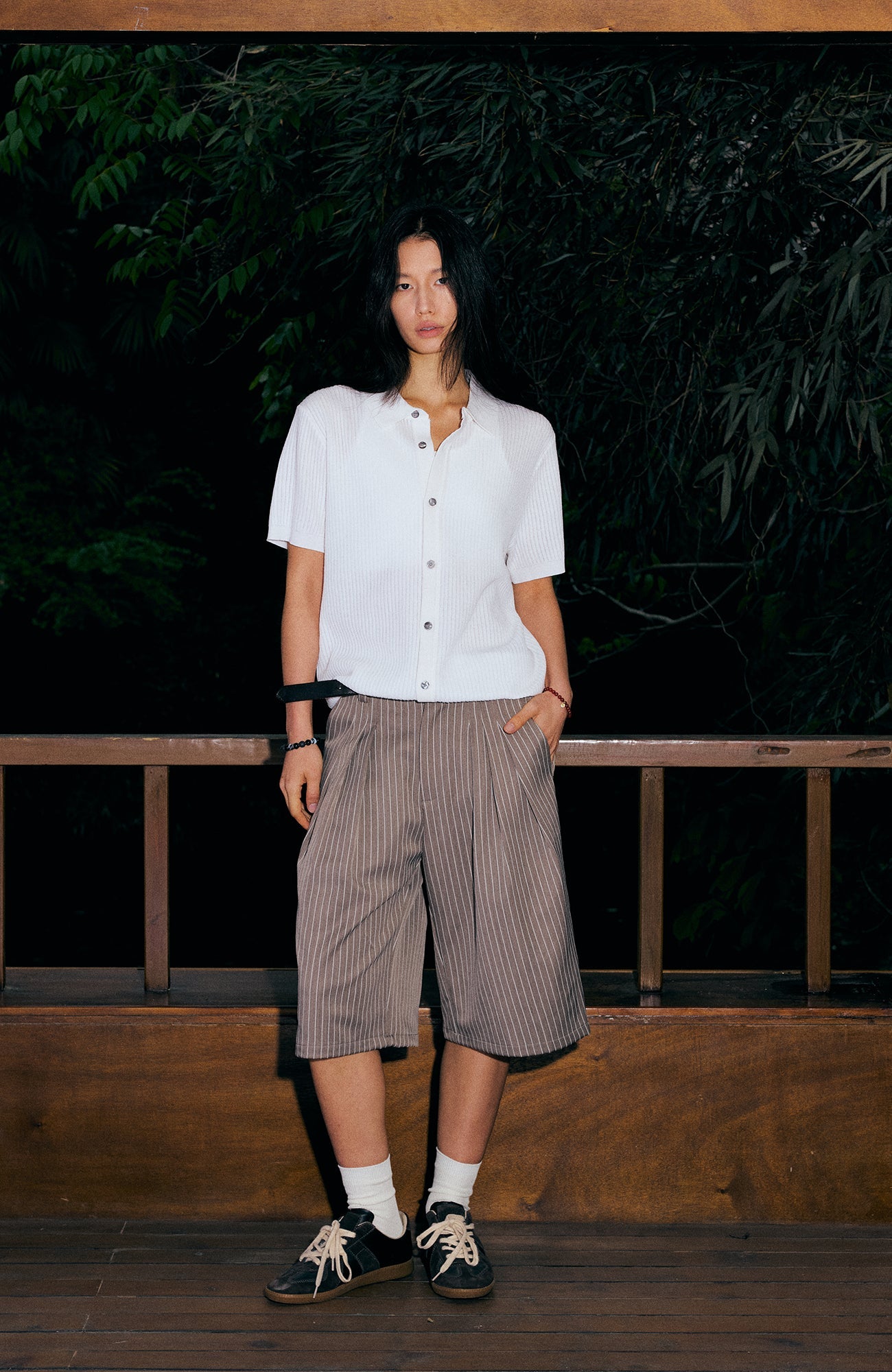 KREATE Pinstripe Pleated Suit Shorts-Shorts-S (Preorder)-Black-Free Shipping Leatheretro