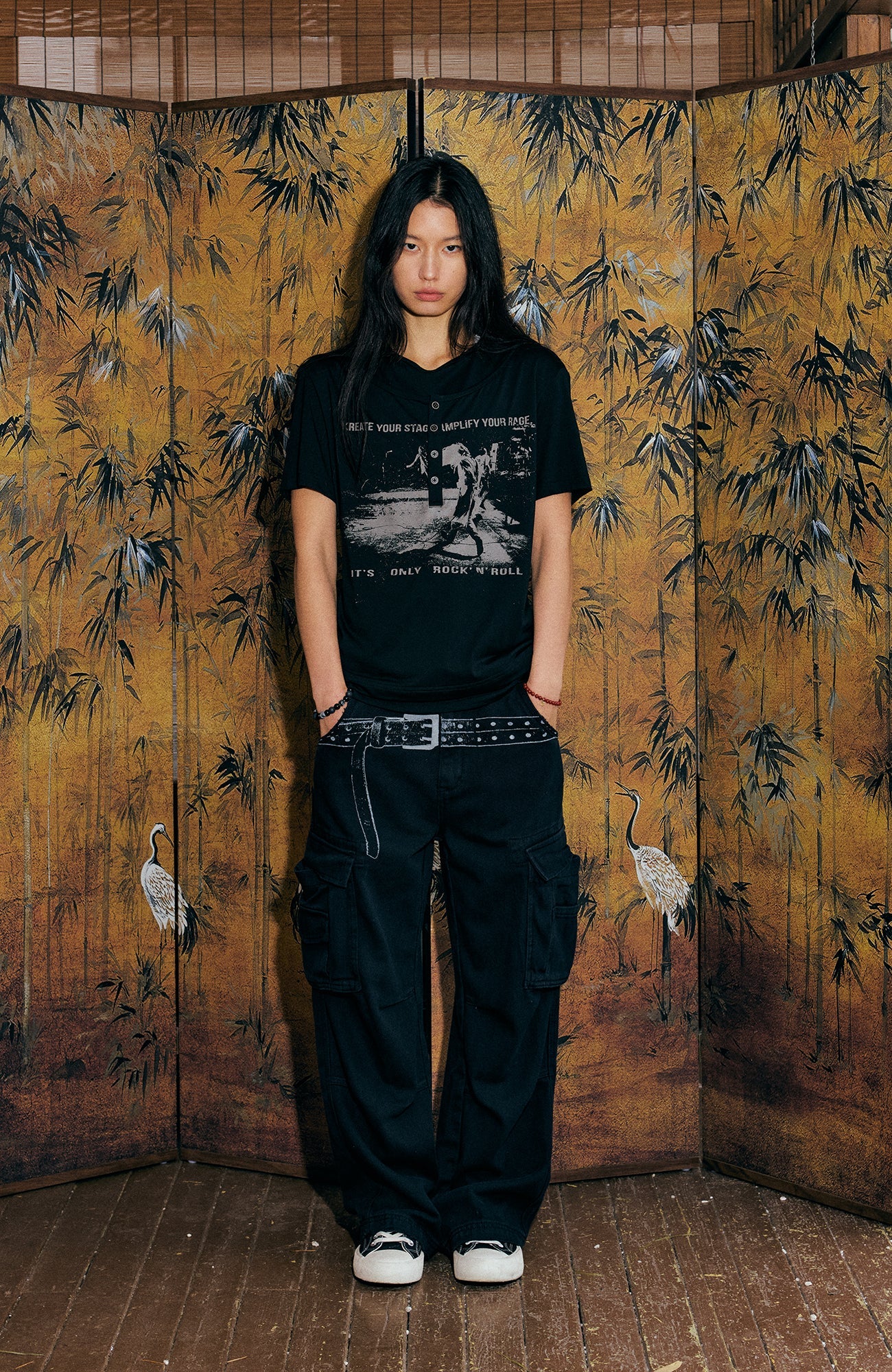 KREATE Faux-Layer Modal Henley Graphic Tee-T Shirt-S (Preorder)-Free Shipping Leatheretro