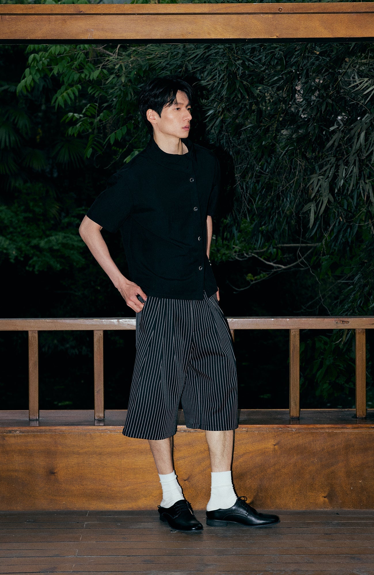 KREATE Pinstripe Pleated Suit Shorts-Shorts-S (Preorder)-Black-Free Shipping Leatheretro