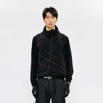 KREATE Asymmetrical Zip-Up UV Hooded Jacket-Jacket-S (Preorder)-Black-Free Shipping Leatheretro