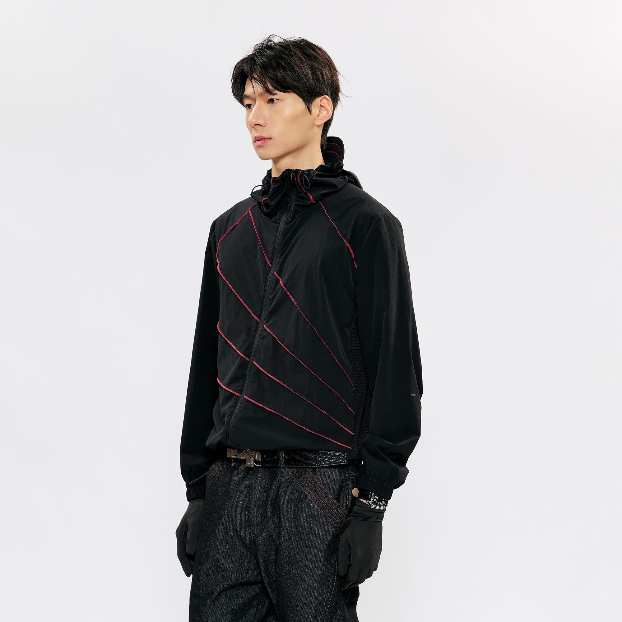 KREATE Asymmetrical Zip-Up UV Hooded Jacket-Jacket-S (Preorder)-Black-Free Shipping Leatheretro