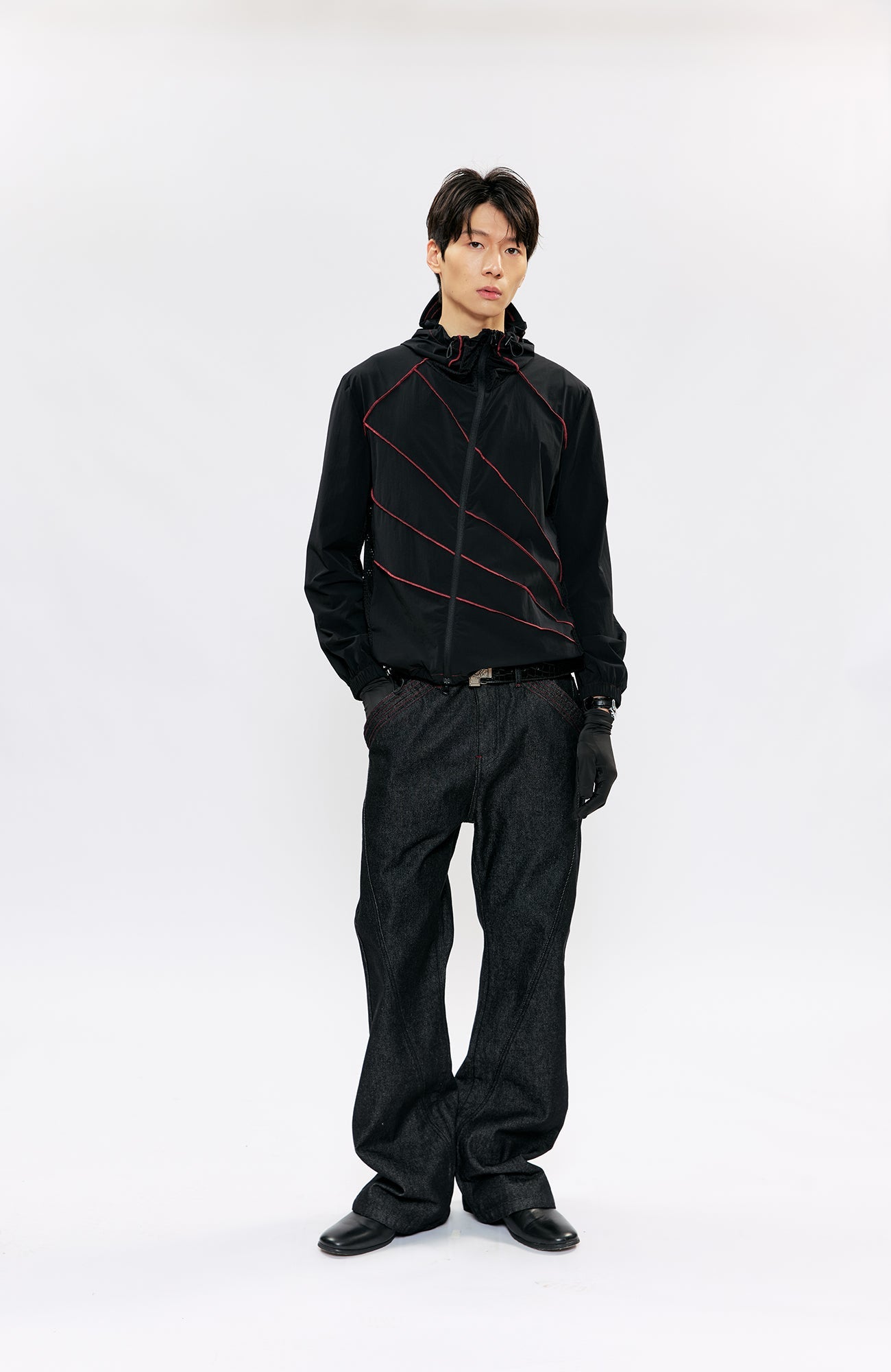 KREATE Asymmetrical Zip-Up UV Hooded Jacket-Jacket-S (Preorder)-Black-Free Shipping Leatheretro