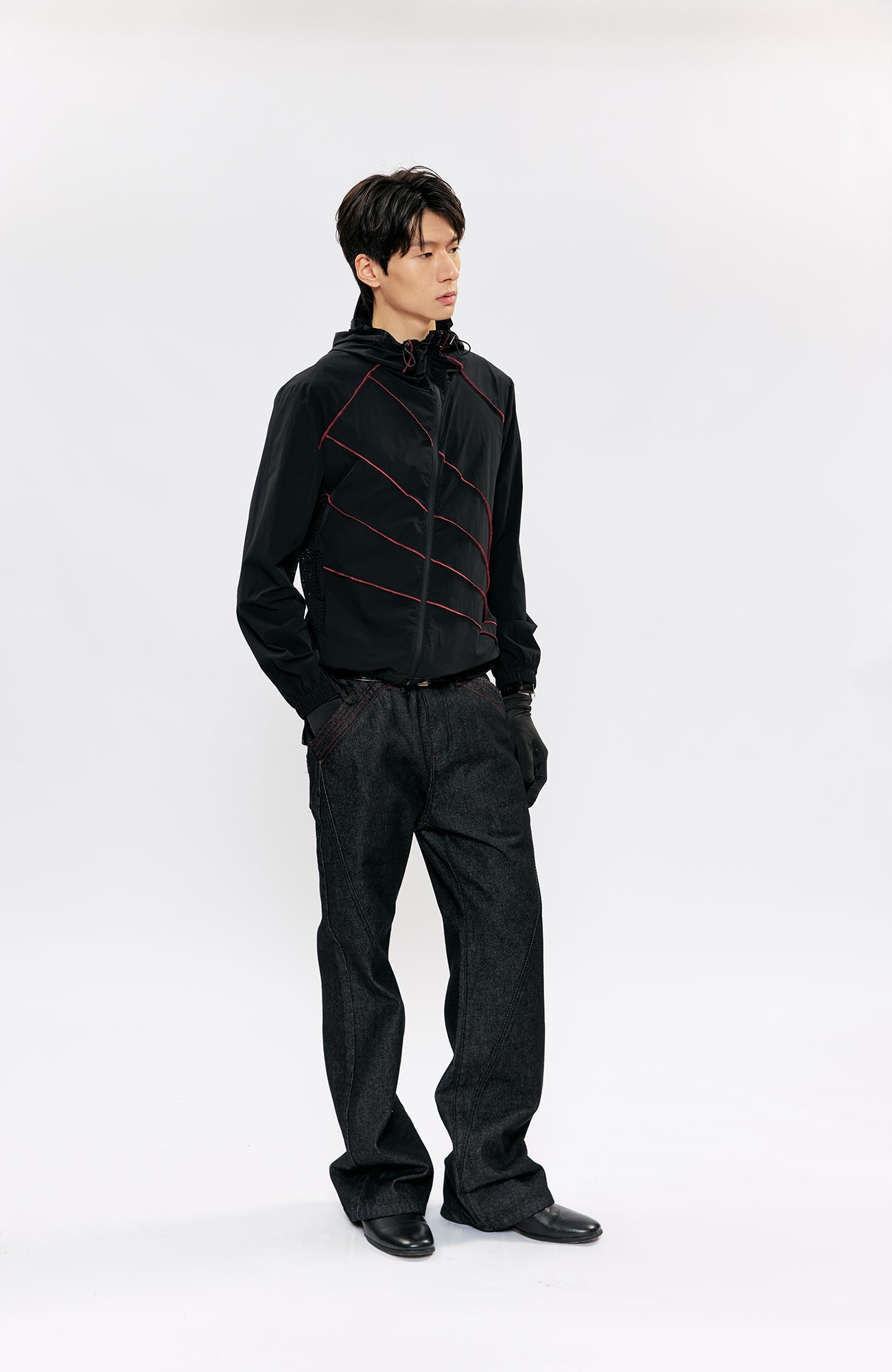 KREATE Asymmetrical Zip-Up UV Hooded Jacket-Jacket-S (Preorder)-Black-Free Shipping Leatheretro