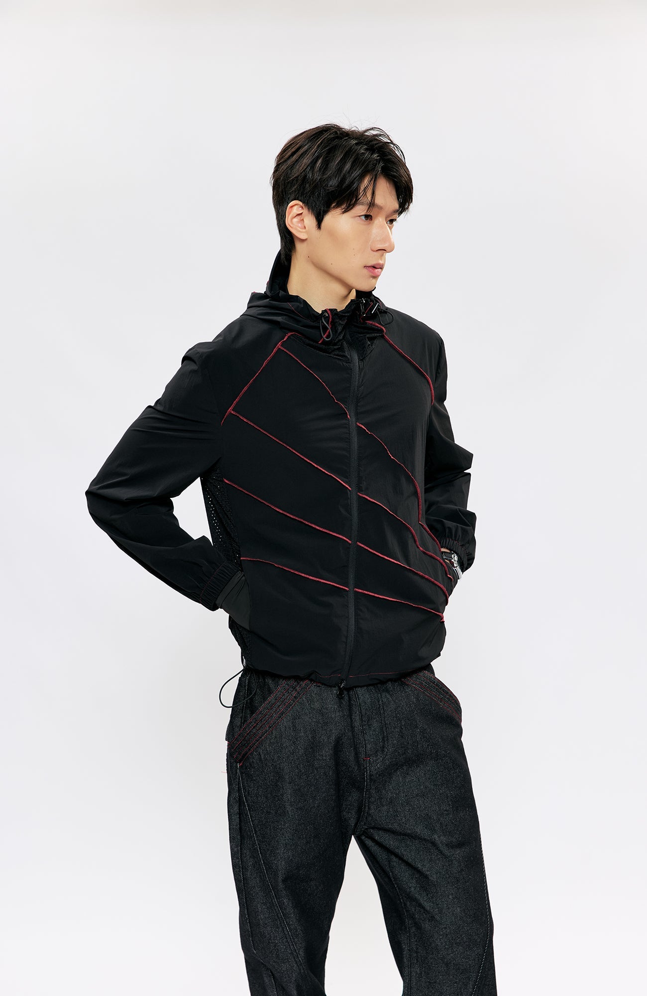 KREATE Asymmetrical Zip-Up UV Hooded Jacket-Jacket-S (Preorder)-Black-Free Shipping Leatheretro