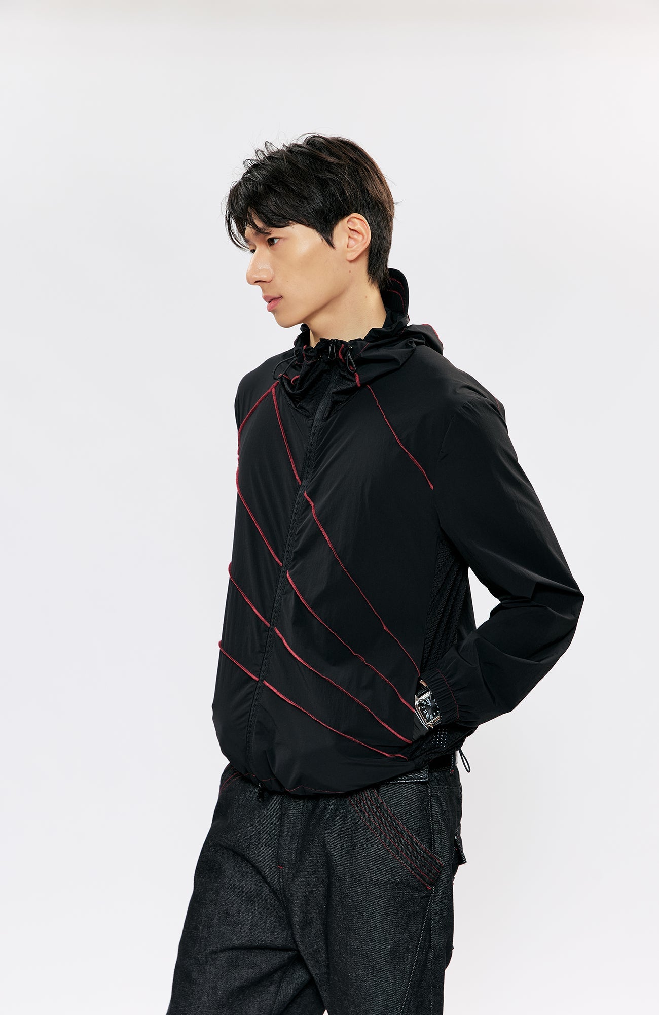 KREATE Asymmetrical Zip-Up UV Hooded Jacket-Jacket-S (Preorder)-Black-Free Shipping Leatheretro