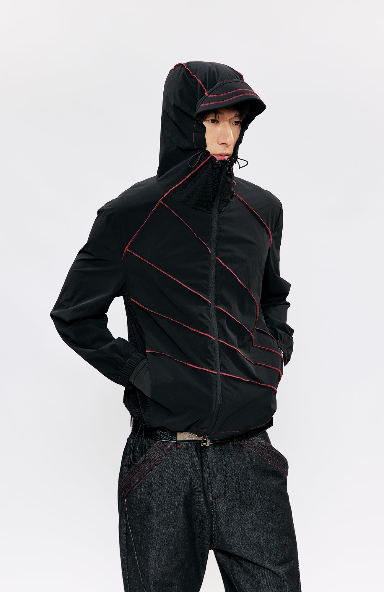 KREATE Asymmetrical Zip-Up UV Hooded Jacket-Jacket-S (Preorder)-Black-Free Shipping Leatheretro