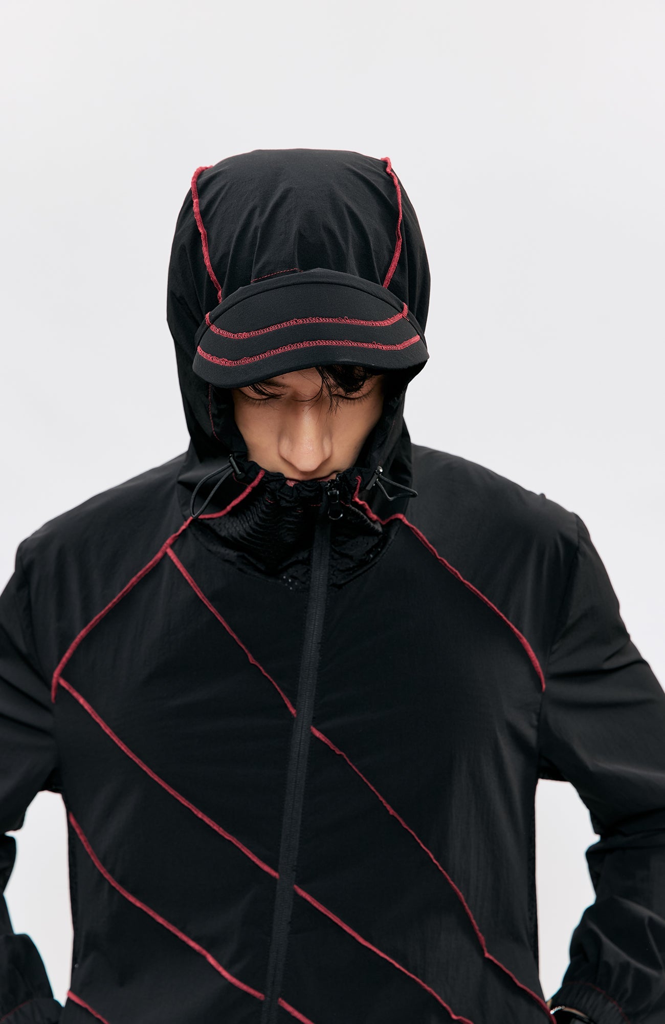 KREATE Asymmetrical Zip-Up UV Hooded Jacket-Jacket-S (Preorder)-Black-Free Shipping Leatheretro