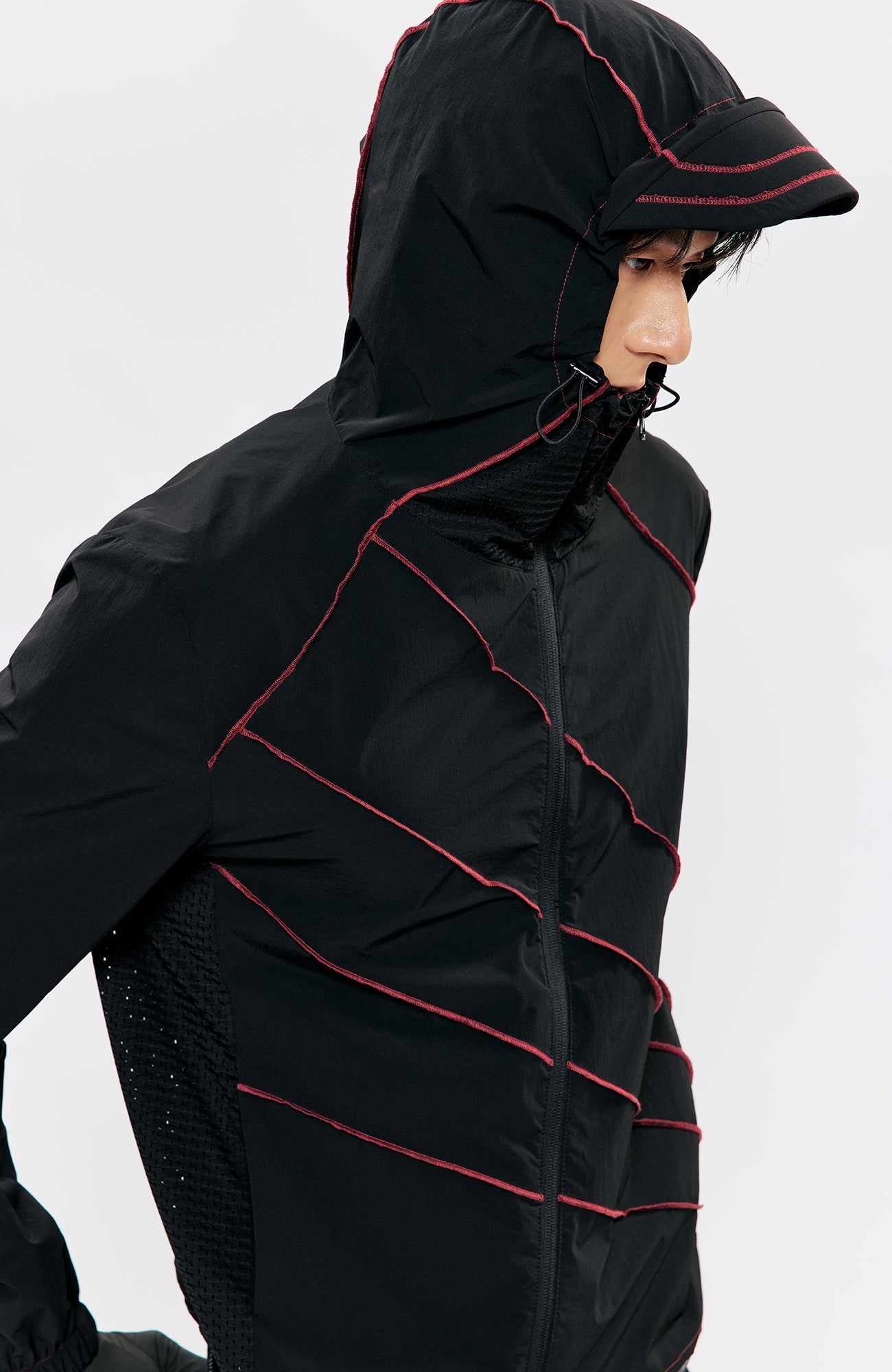 KREATE Asymmetrical Zip-Up UV Hooded Jacket-Jacket-S (Preorder)-Black-Free Shipping Leatheretro