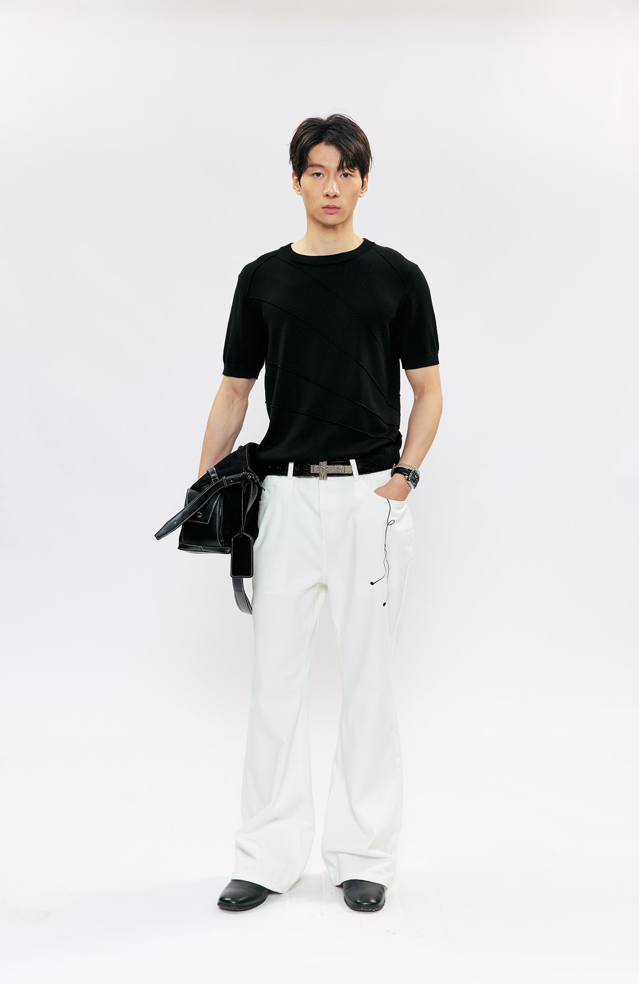 KREATE Music-Note Embroidered Flared Jeans-Jeans-S (Preorder)-White-Free Shipping Leatheretro