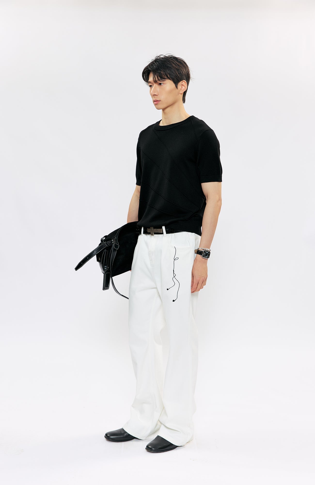KREATE Music-Note Embroidered Flared Jeans-Jeans-S (Preorder)-White-Free Shipping Leatheretro