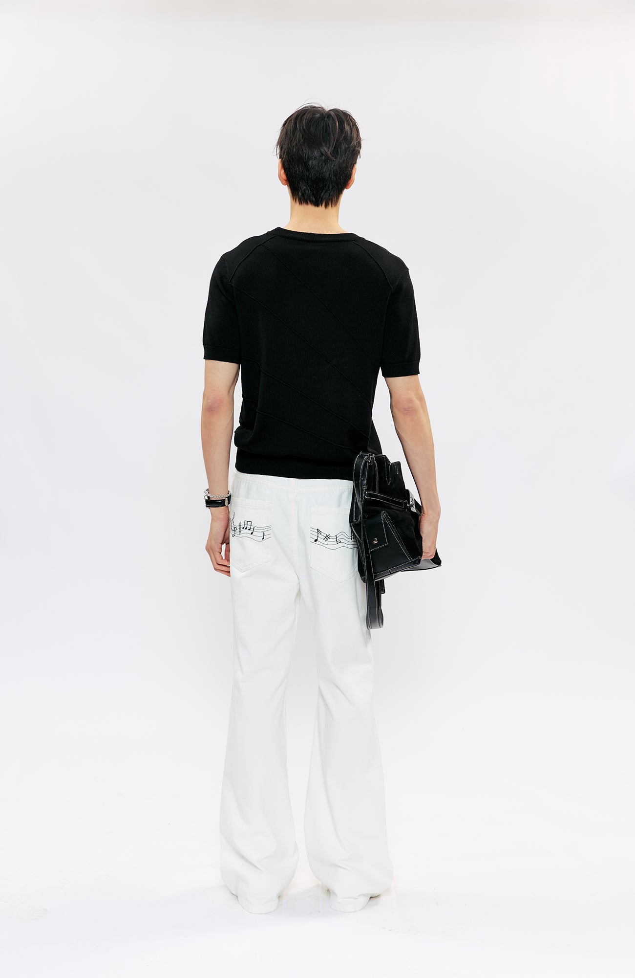 KREATE Music-Note Embroidered Flared Jeans-Jeans-S (Preorder)-White-Free Shipping Leatheretro