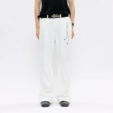 KREATE Music-Note Embroidered Flared Jeans-Jeans-S (Preorder)-White-Free Shipping Leatheretro