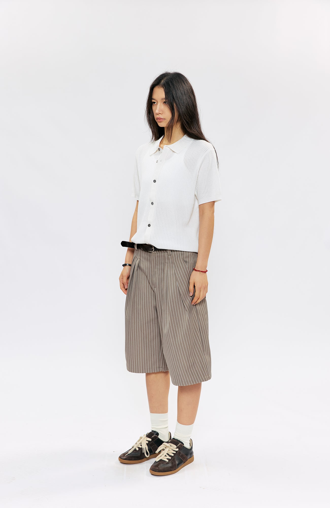 KREATE Pinstripe Pleated Suit Shorts-Shorts-S (Preorder)-Black-Free Shipping Leatheretro