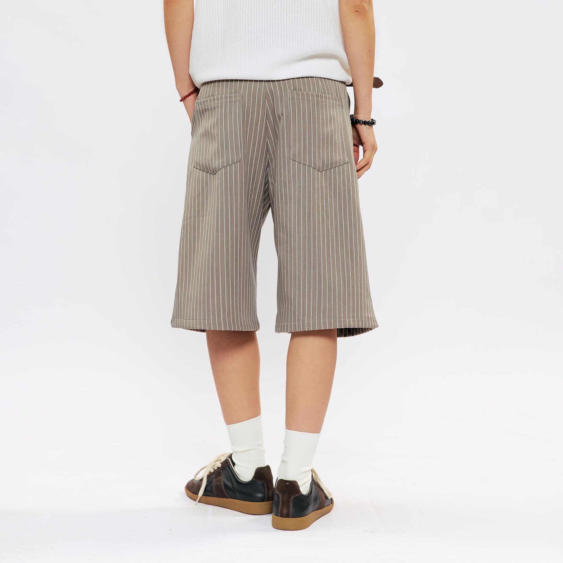 KREATE Pinstripe Pleated Suit Shorts-Shorts-S (Preorder)-Black-Free Shipping Leatheretro