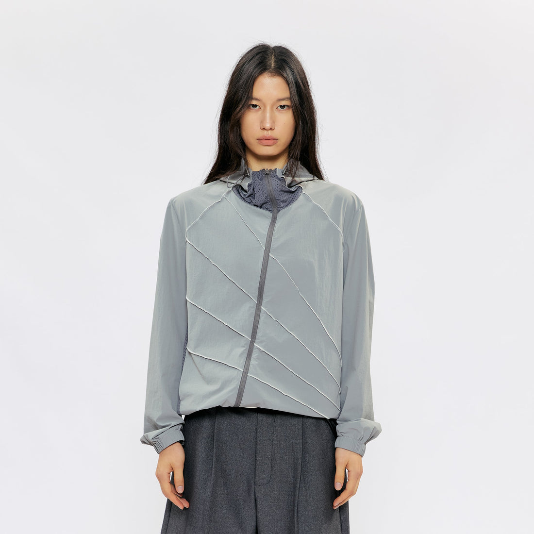 KREATE Asymmetrical Zip-Up UV Hooded Jacket-Jacket-S (Preorder)-Black-Free Shipping Leatheretro