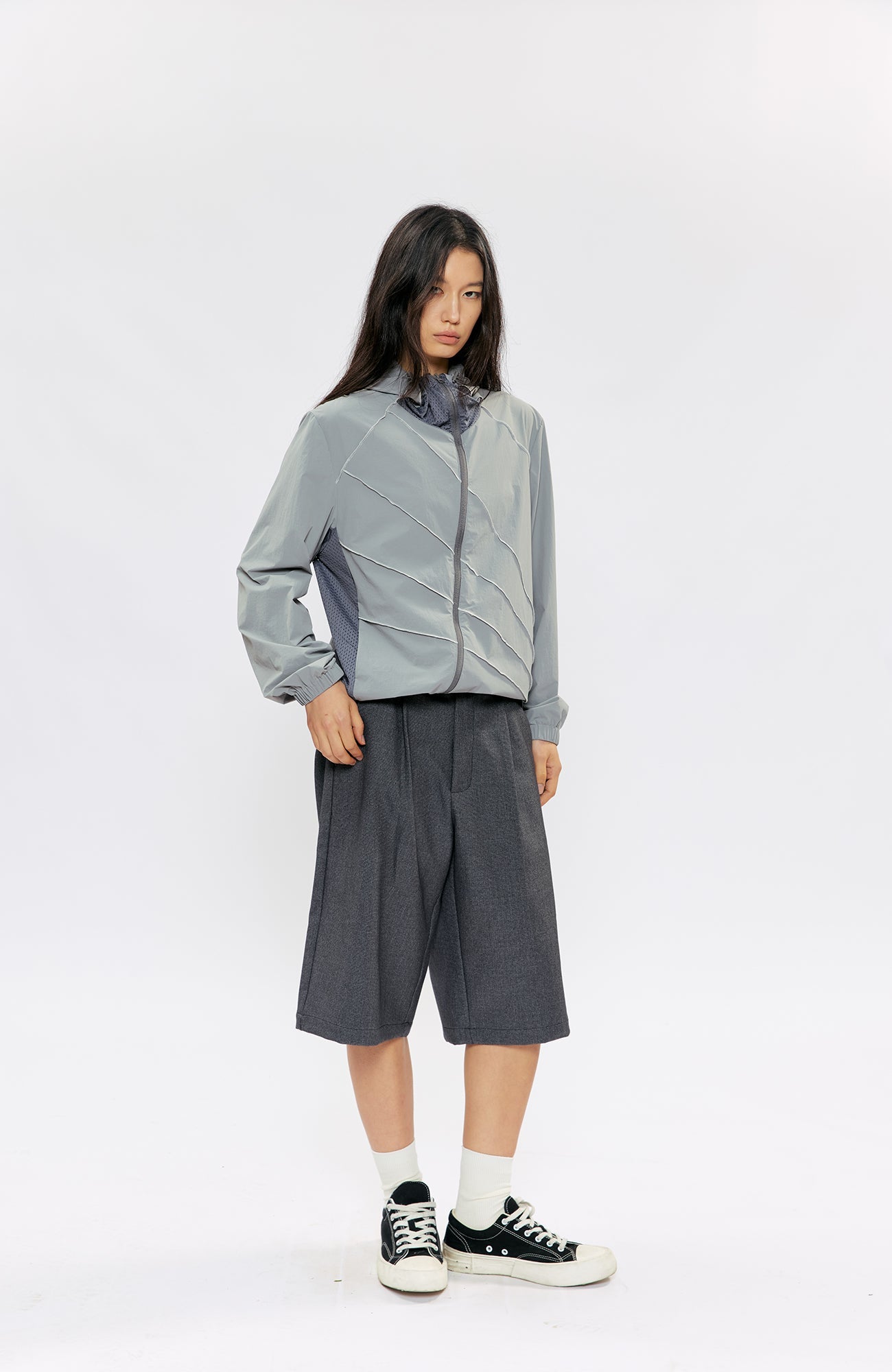 KREATE Asymmetrical Zip-Up UV Hooded Jacket-Jacket-S (Preorder)-Black-Free Shipping Leatheretro