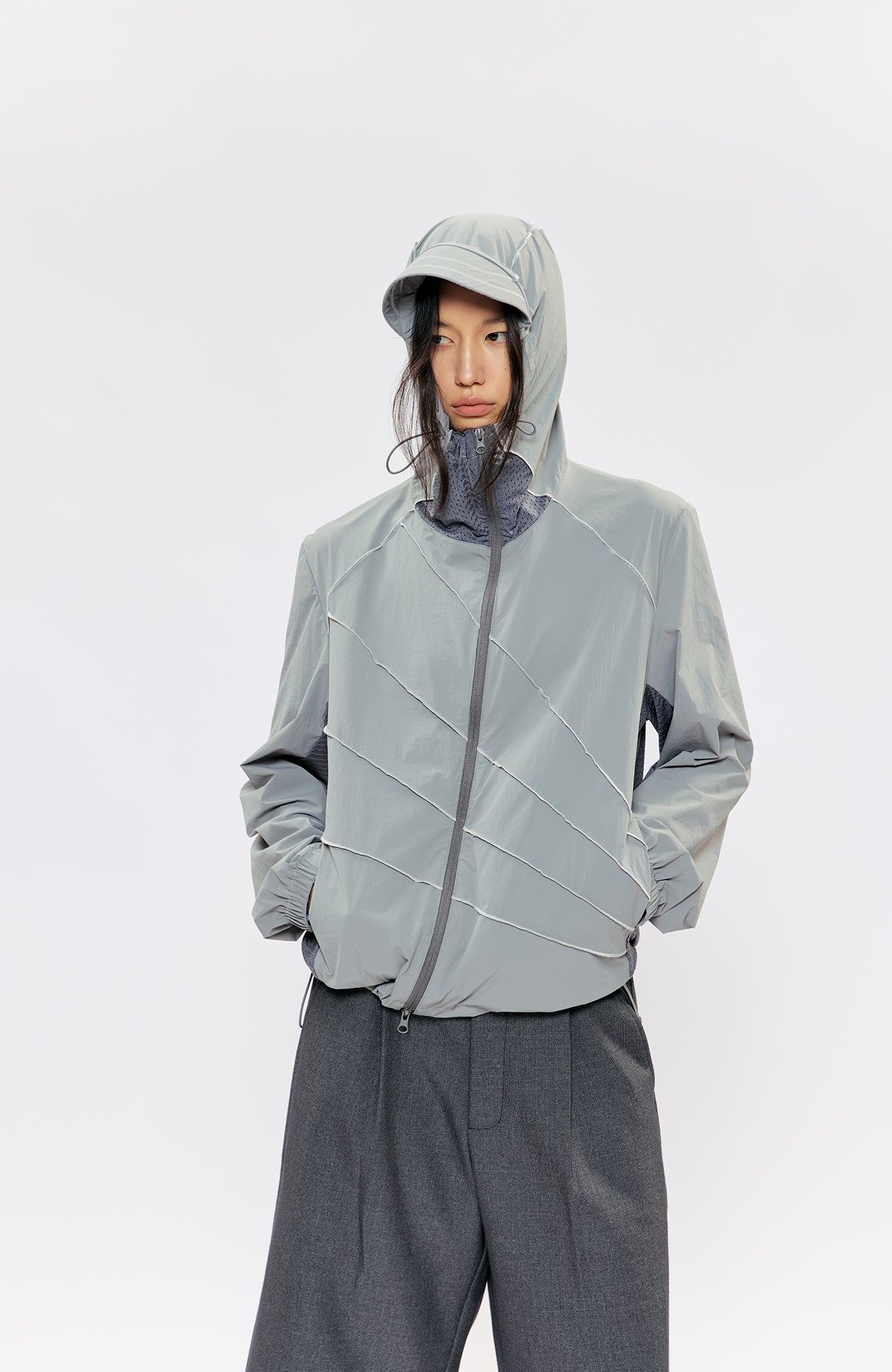 KREATE Asymmetrical Zip-Up UV Hooded Jacket-Jacket-S (Preorder)-Black-Free Shipping Leatheretro