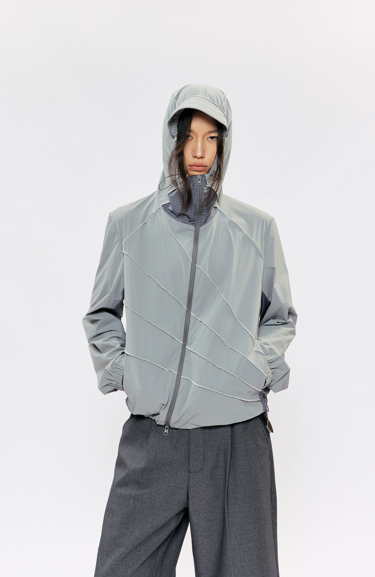 KREATE Asymmetrical Zip-Up UV Hooded Jacket-Jacket-S (Preorder)-Black-Free Shipping Leatheretro