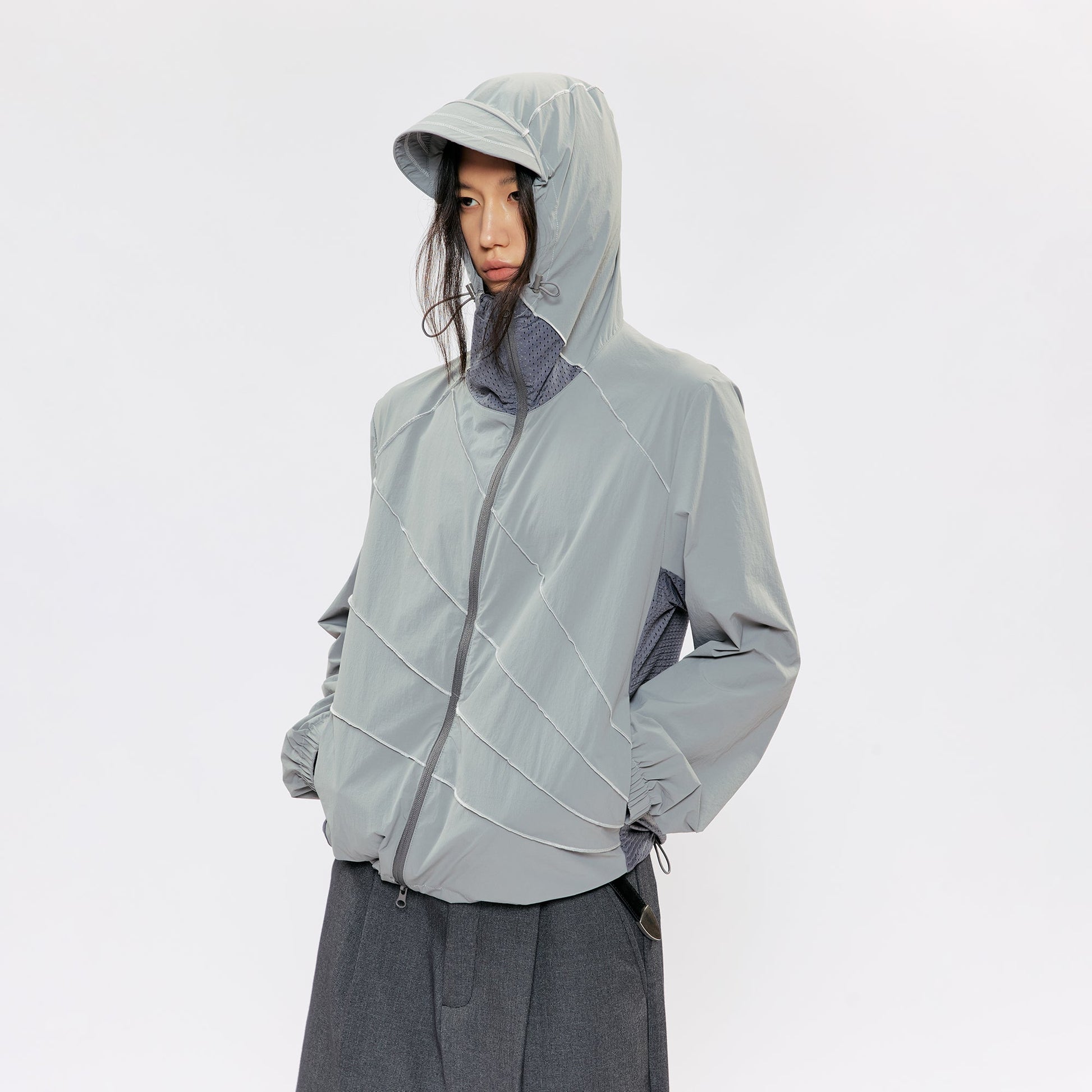 KREATE Asymmetrical Zip-Up UV Hooded Jacket-Jacket-S (Preorder)-Black-Free Shipping Leatheretro