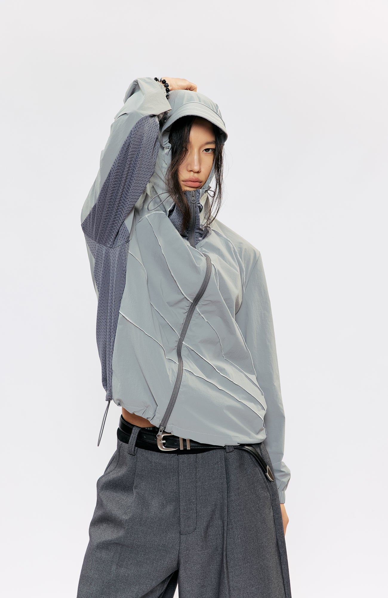 KREATE Asymmetrical Zip-Up UV Hooded Jacket-Jacket-S (Preorder)-Black-Free Shipping Leatheretro
