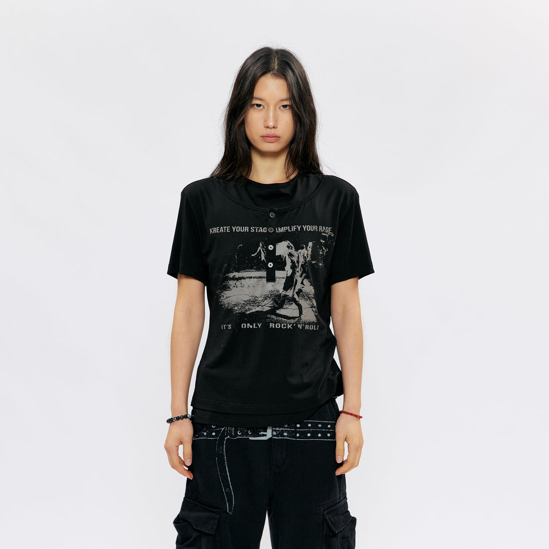 KREATE Faux-Layer Modal Henley Graphic Tee-T Shirt-S (Preorder)-Free Shipping Leatheretro