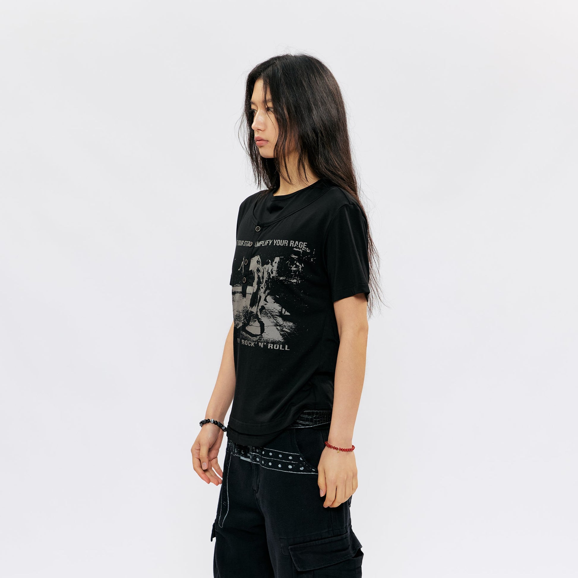 KREATE Faux-Layer Modal Henley Graphic Tee-T Shirt-S (Preorder)-Free Shipping Leatheretro