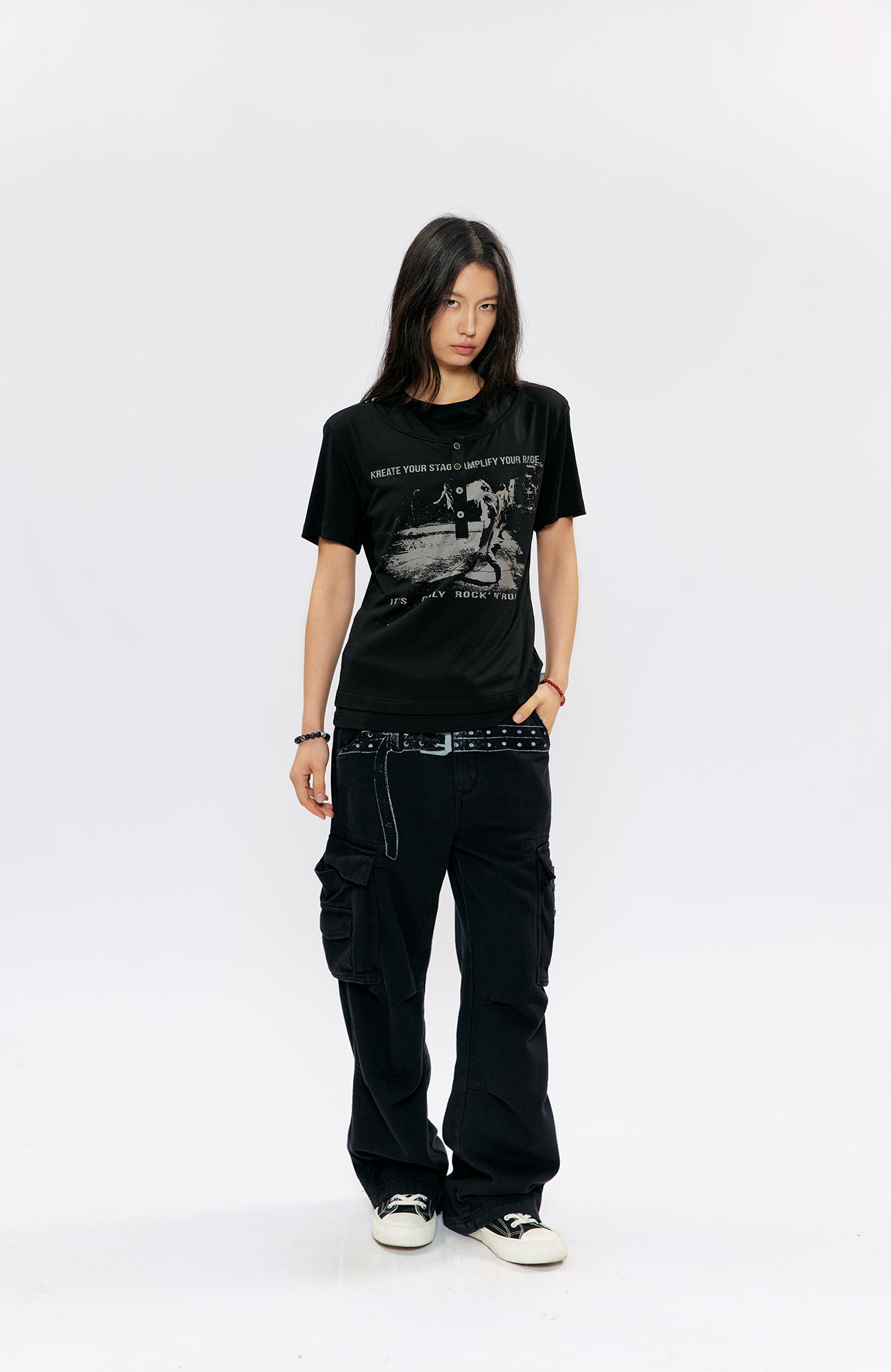 KREATE Faux-Layer Modal Henley Graphic Tee-T Shirt-S (Preorder)-Free Shipping Leatheretro