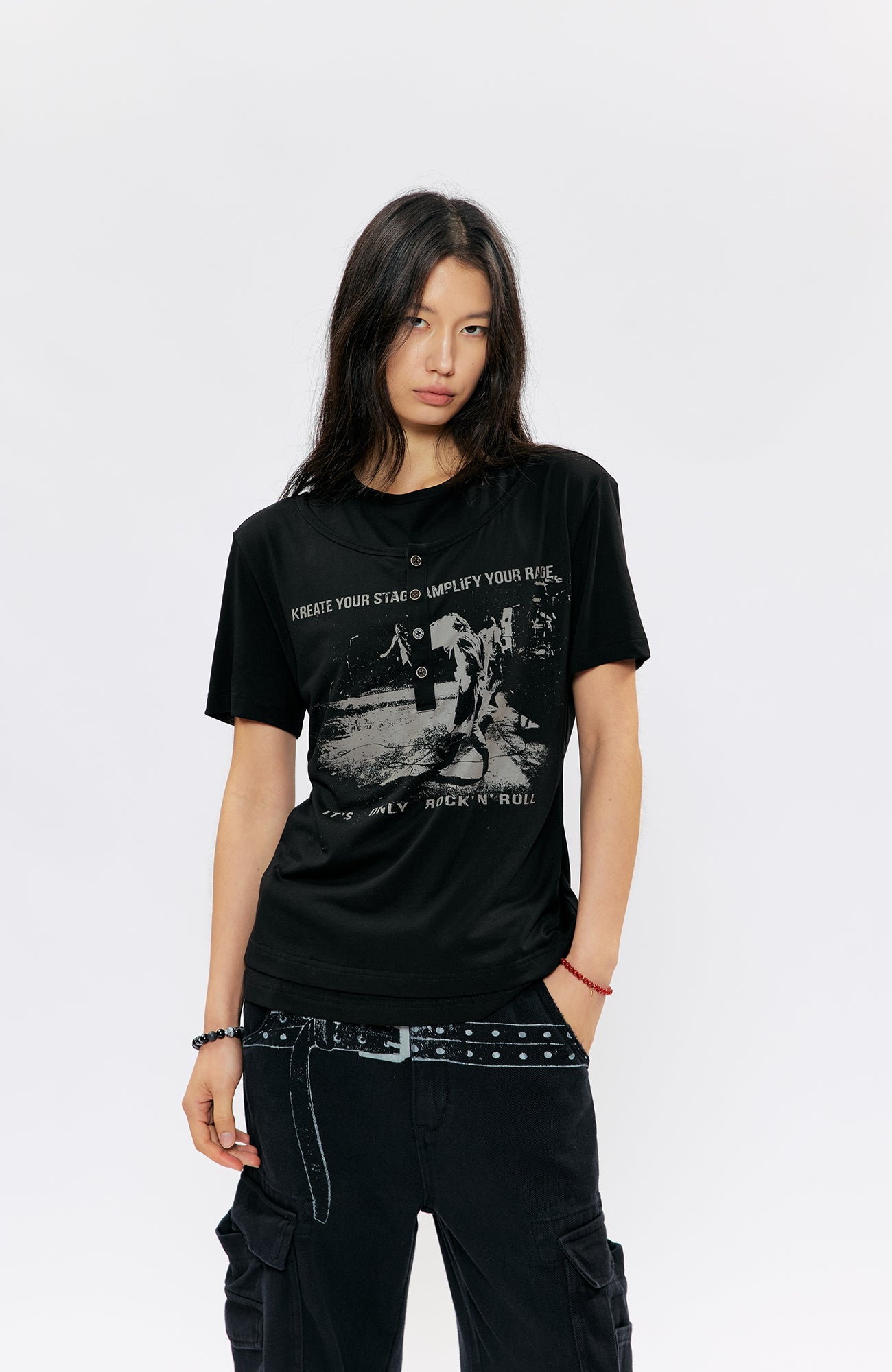 KREATE Faux-Layer Modal Henley Graphic Tee-T Shirt-S (Preorder)-Free Shipping Leatheretro