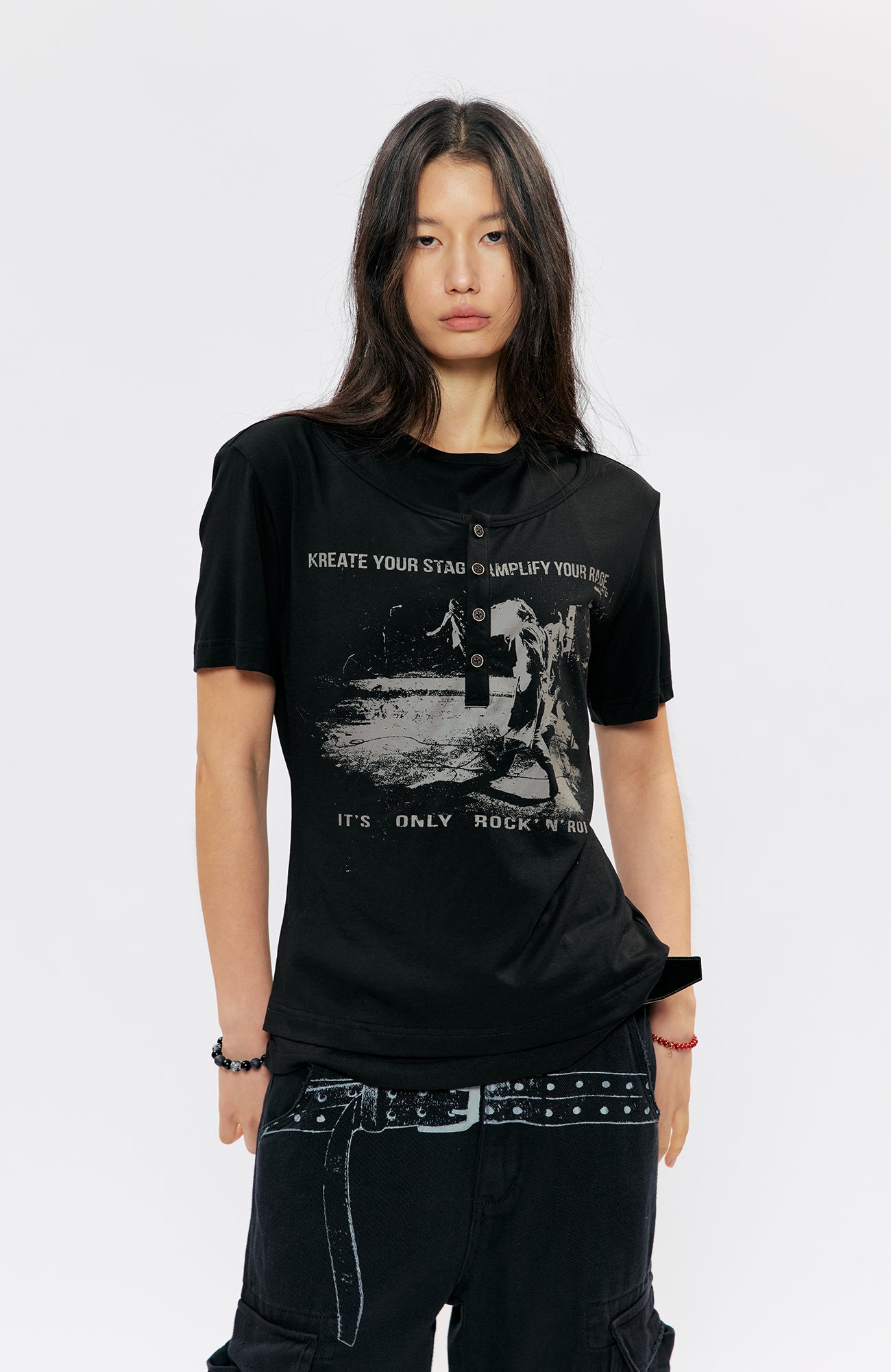 KREATE Faux-Layer Modal Henley Graphic Tee-T Shirt-S (Preorder)-Free Shipping Leatheretro