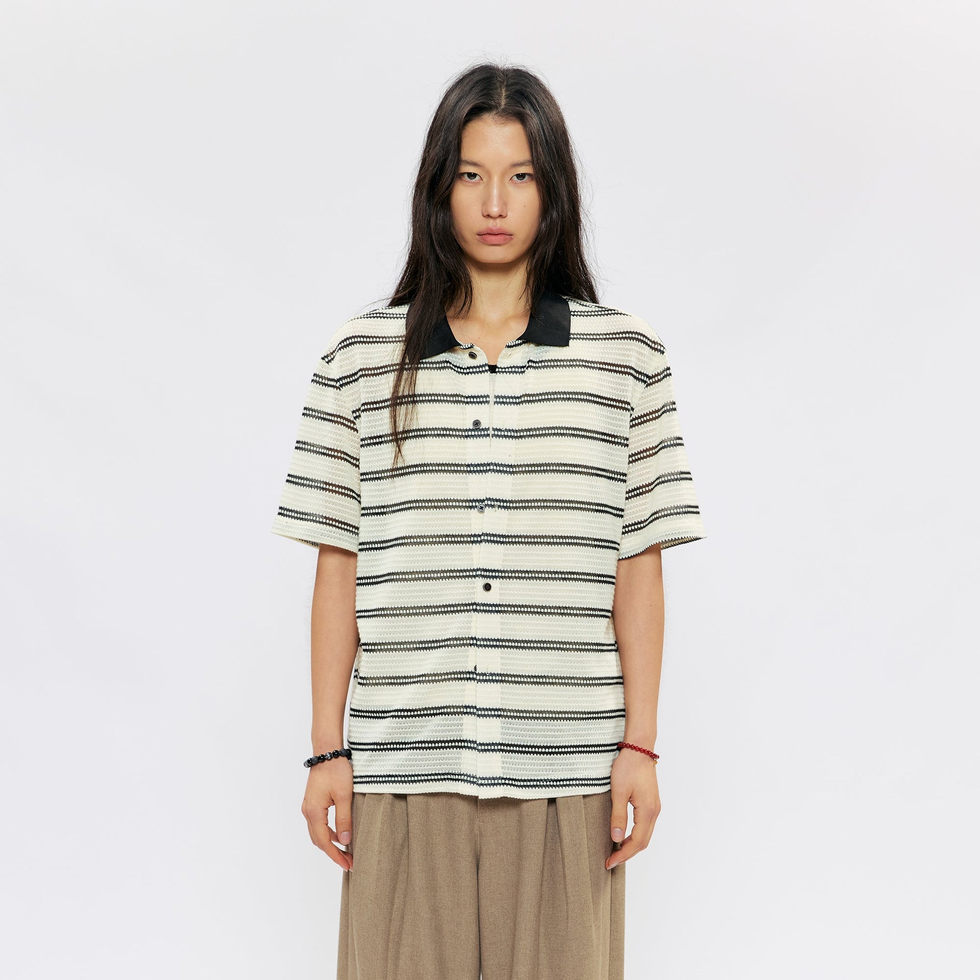 KREATE Stripe Knit Half Shirt-Half shirt-S (Preorder)-Free Shipping Leatheretro