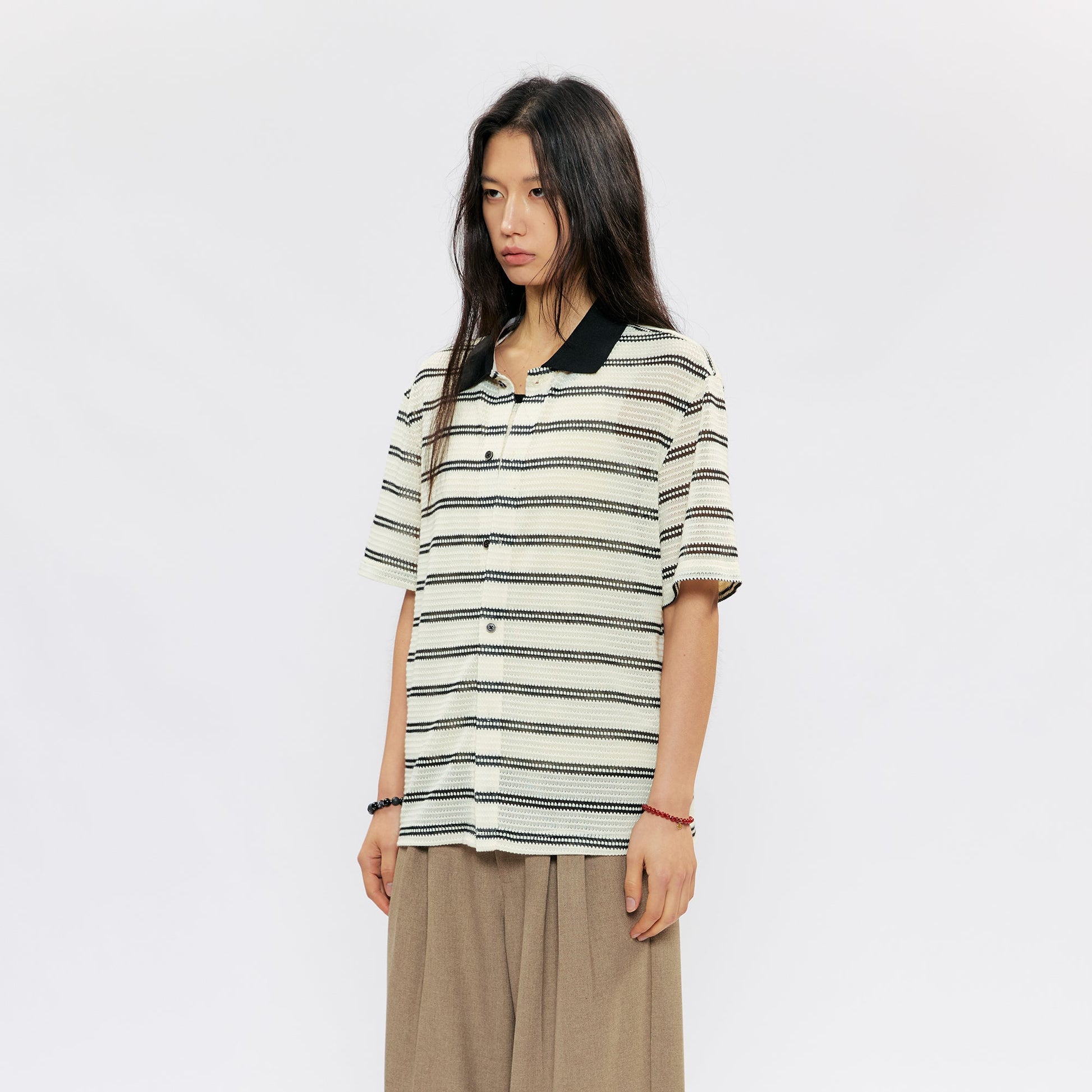 KREATE Stripe Knit Half Shirt-Half shirt-S (Preorder)-Free Shipping Leatheretro