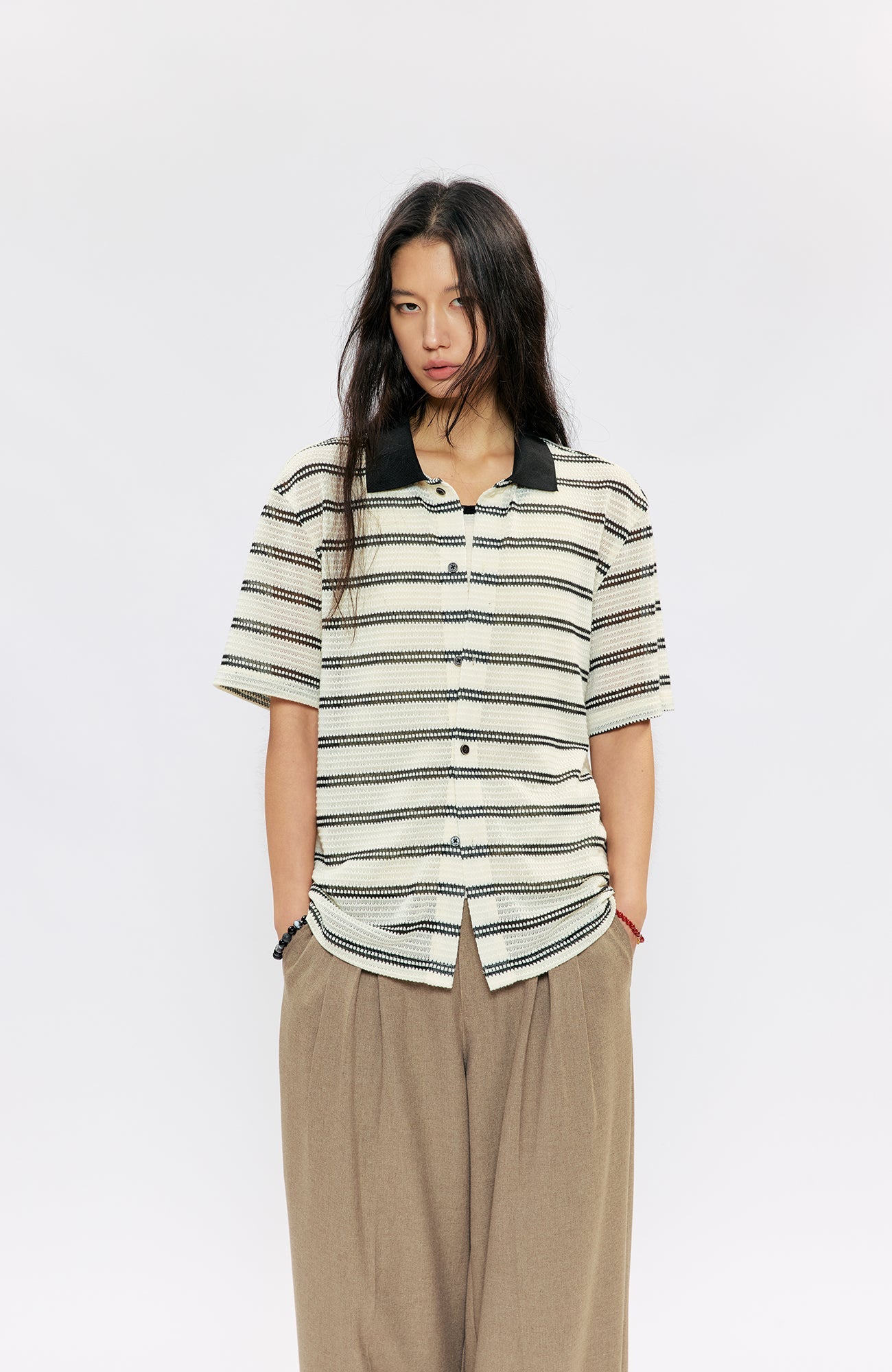 KREATE Stripe Knit Half Shirt-Half shirt-S (Preorder)-Free Shipping Leatheretro