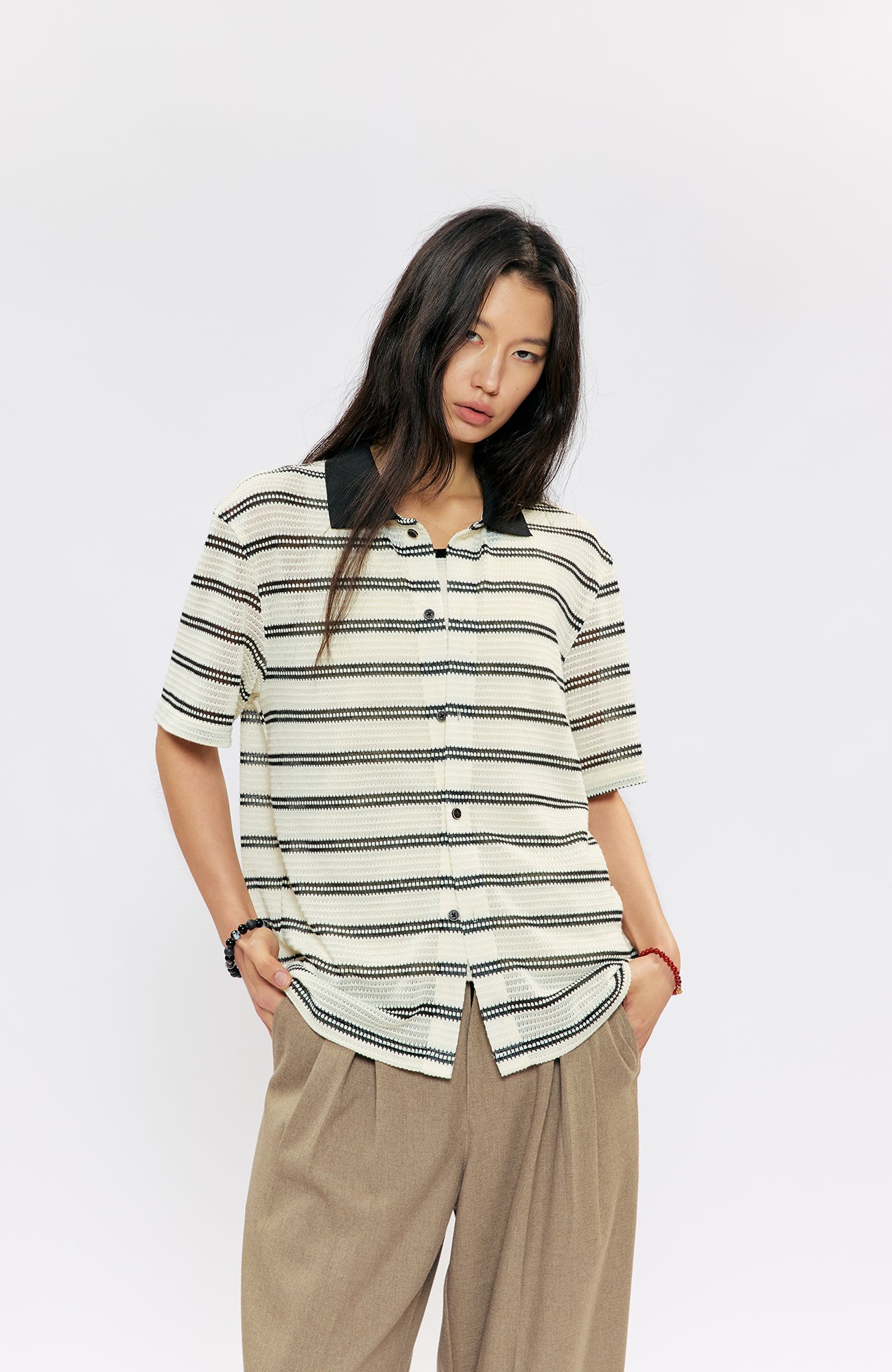 KREATE Stripe Knit Half Shirt-Half shirt-S (Preorder)-Free Shipping Leatheretro