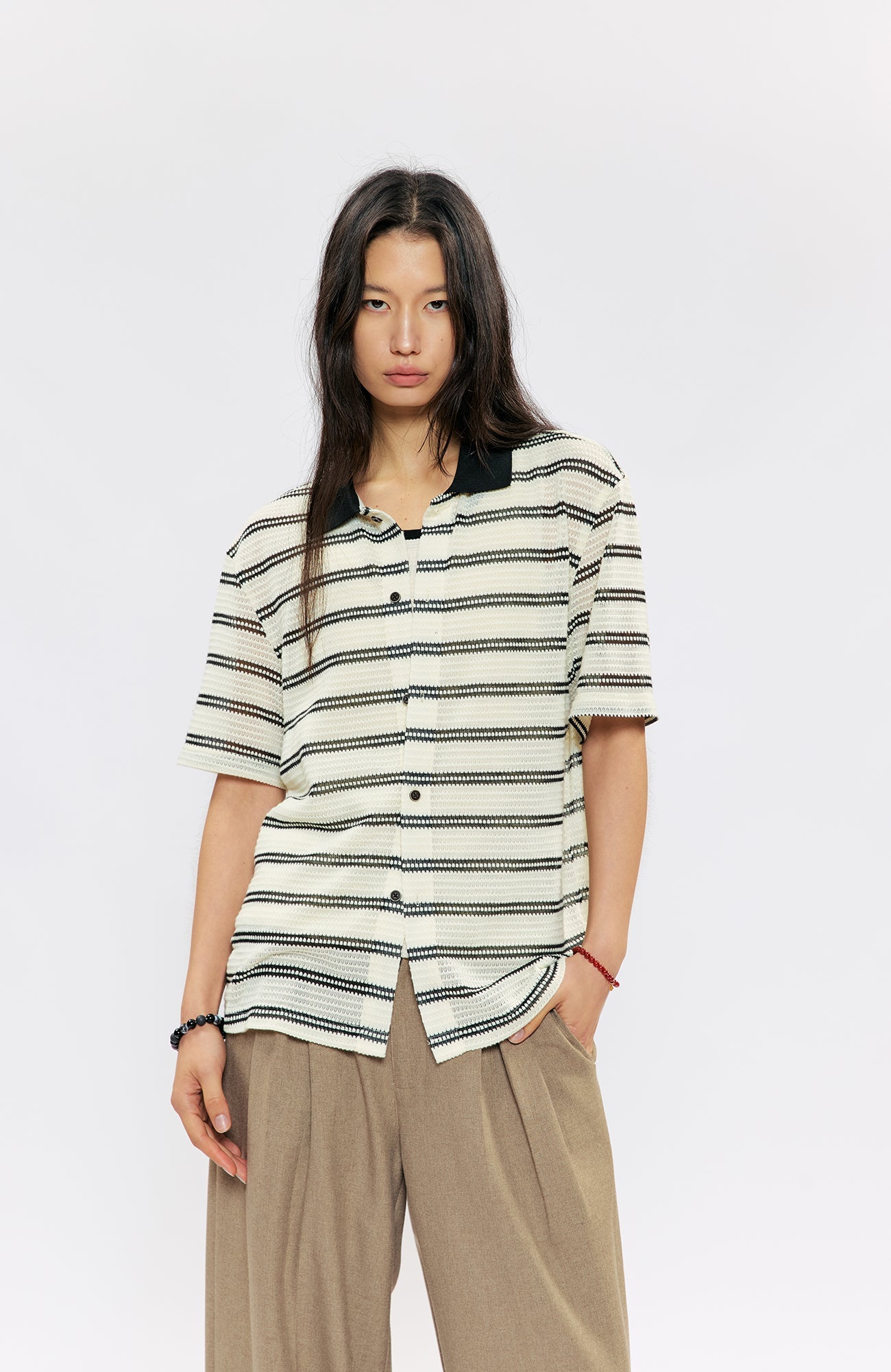 KREATE Stripe Knit Half Shirt-Half shirt-S (Preorder)-Free Shipping Leatheretro