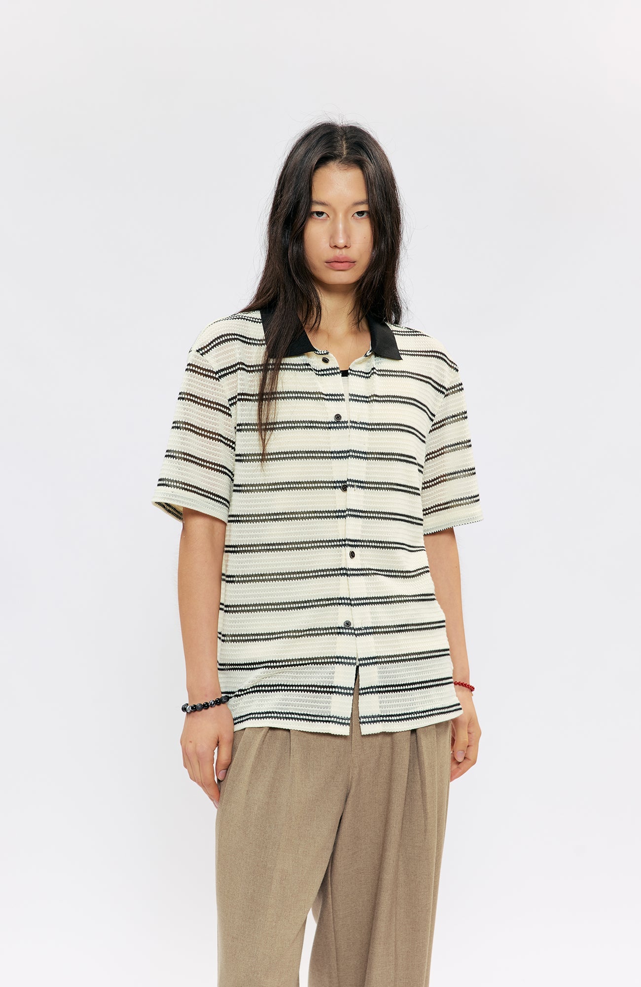 KREATE Stripe Knit Half Shirt-Half shirt-S (Preorder)-Free Shipping Leatheretro