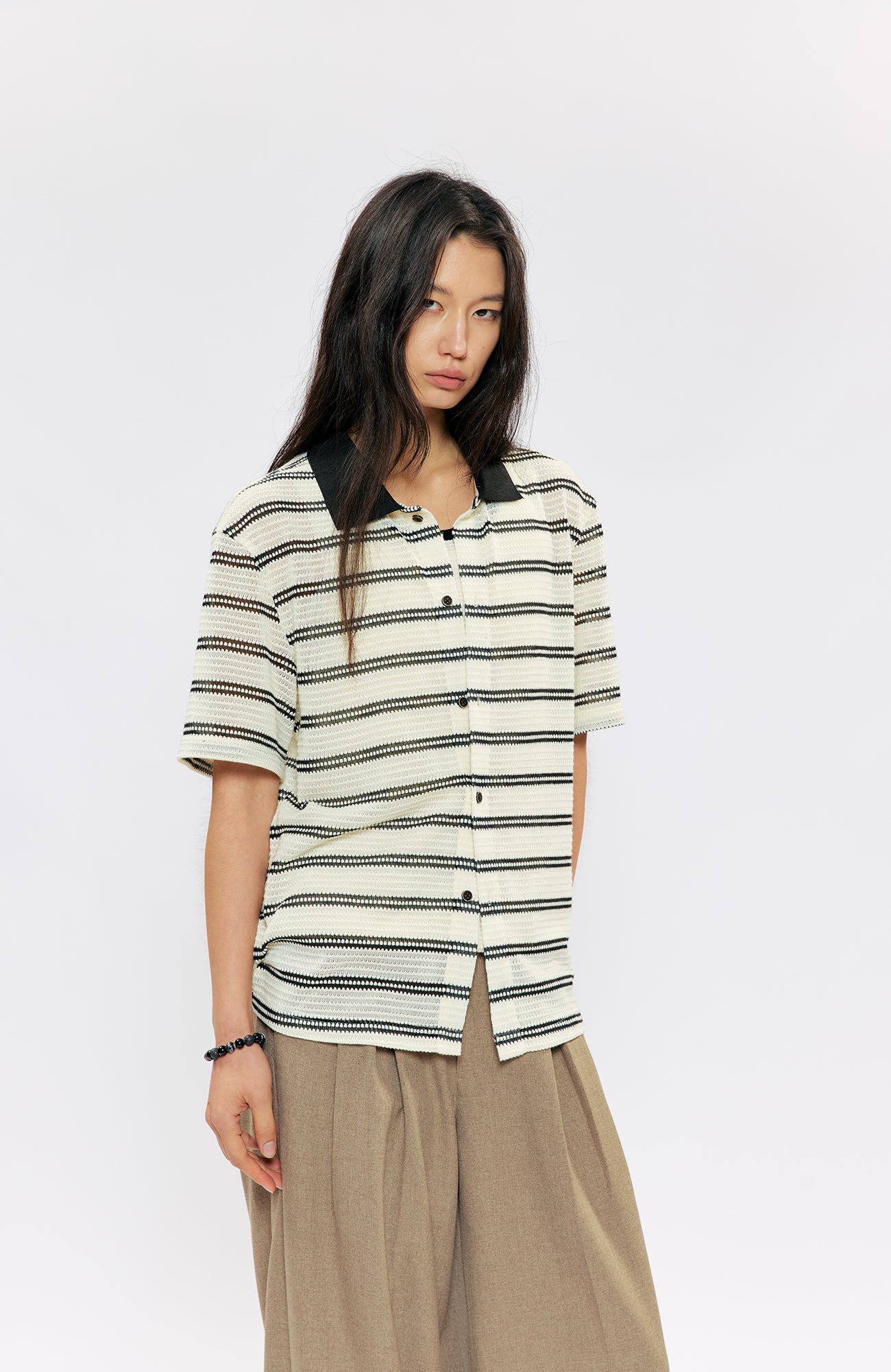 KREATE Stripe Knit Half Shirt-Half shirt-S (Preorder)-Free Shipping Leatheretro