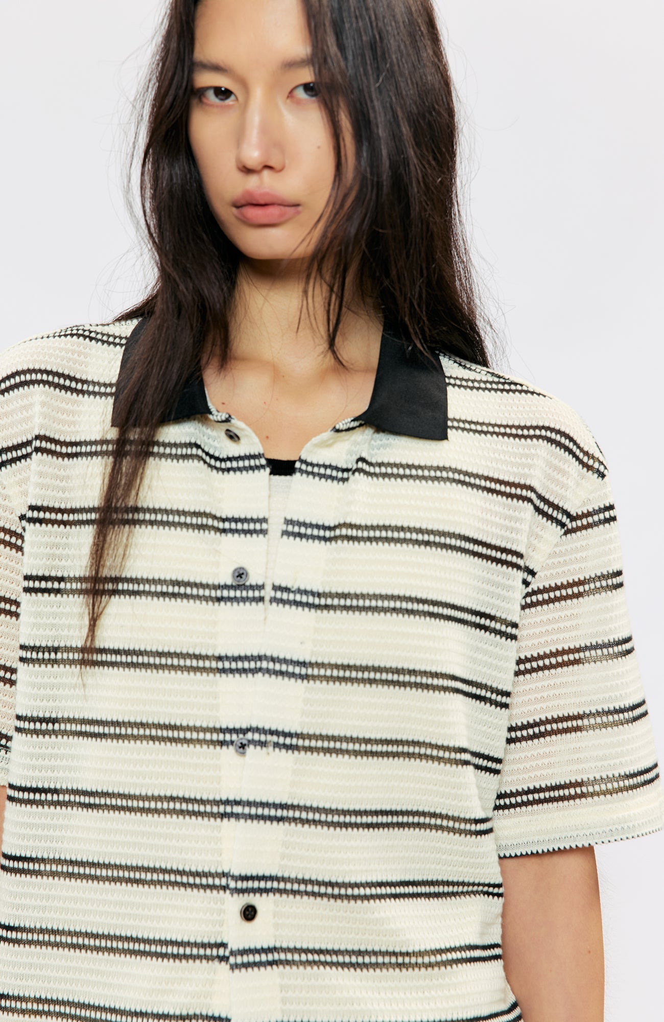 KREATE Stripe Knit Half Shirt-Half shirt-S (Preorder)-Free Shipping Leatheretro