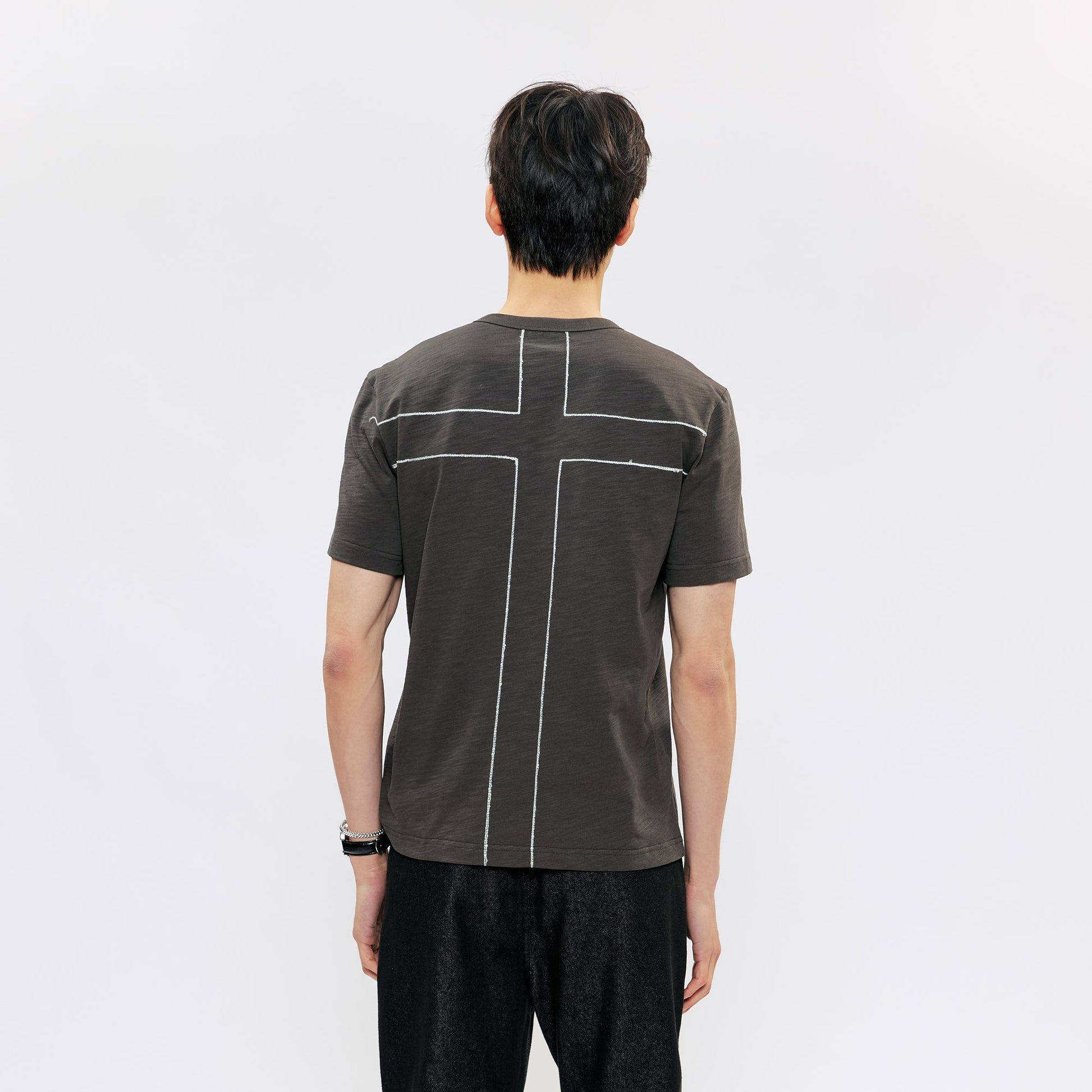 KREATE Cross-Stitch Henley T-Shirt-T Shirt-S (Preorder)-Dark Gray-Free Shipping Leatheretro