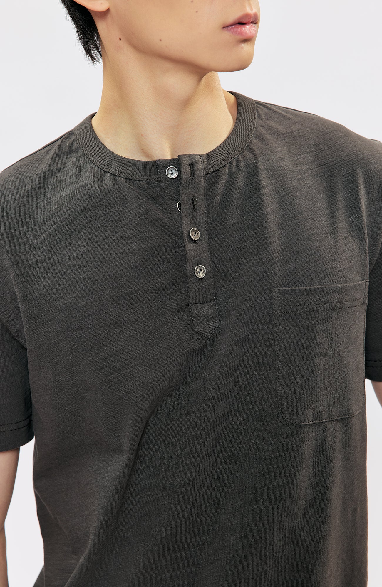 KREATE Cross-Stitch Henley T-Shirt-T Shirt-S (Preorder)-Dark Gray-Free Shipping Leatheretro