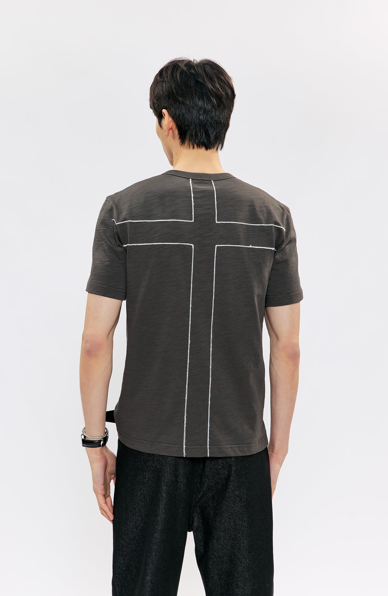 KREATE Cross-Stitch Henley T-Shirt-T Shirt-S (Preorder)-Dark Gray-Free Shipping Leatheretro