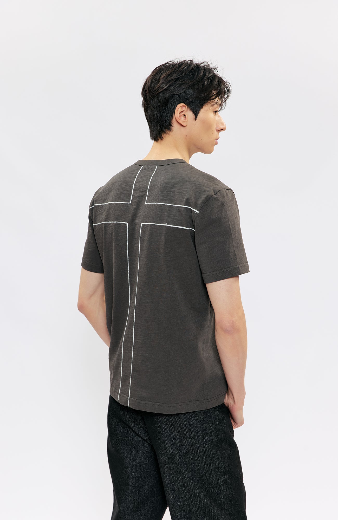 KREATE Cross-Stitch Henley T-Shirt-T Shirt-S (Preorder)-Dark Gray-Free Shipping Leatheretro